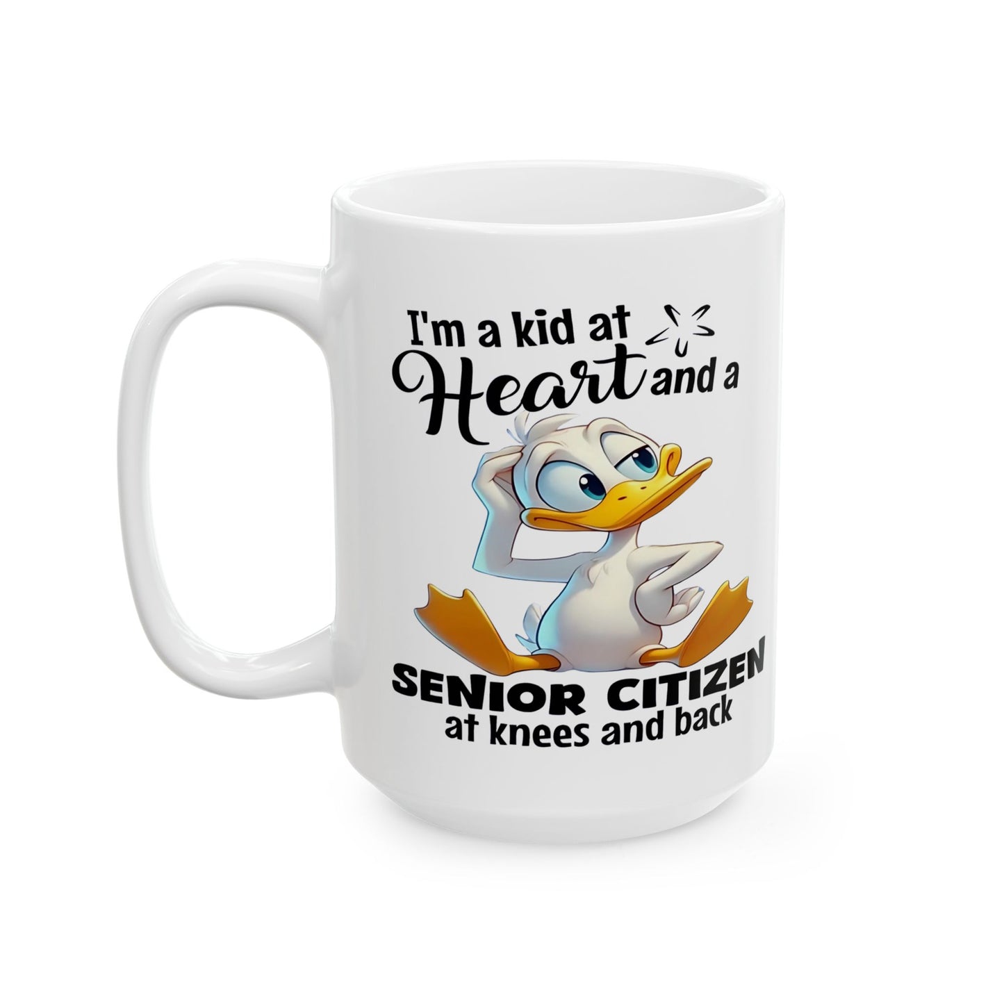 Taza de café divertida con forma de pato “Niño de corazón”: ¡humor para envejecer con gracia!