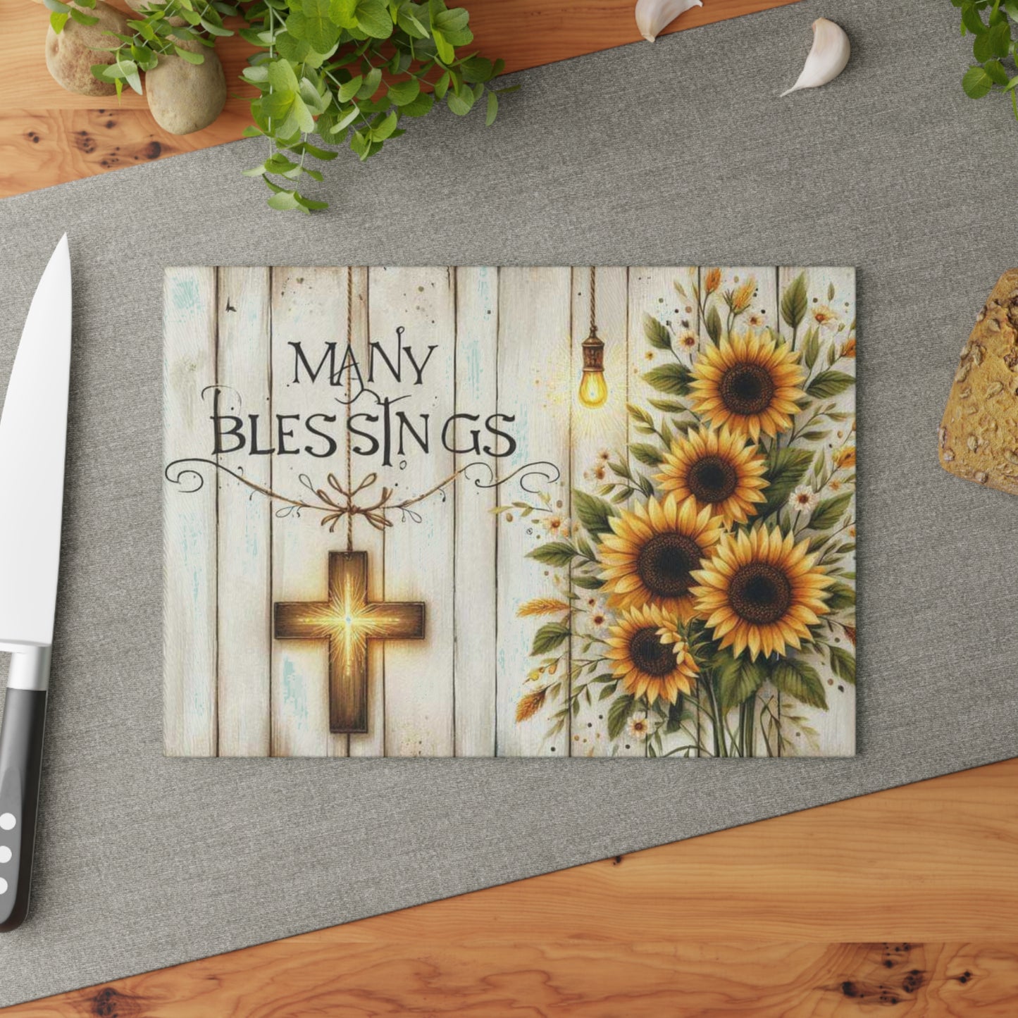 Tabla de cortar de vidrio inspiradora, regalo de Pascua, cruz y flores, ideal para regalar, decoración inspirada en la fe, decoración de cocina, regalos cristianos.