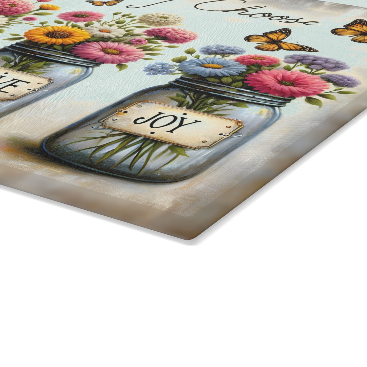 🌼 Hoy elijo – Tabla de cortar de fe, esperanza, amor y alegría – Decoración floral inspiradora para la cocina