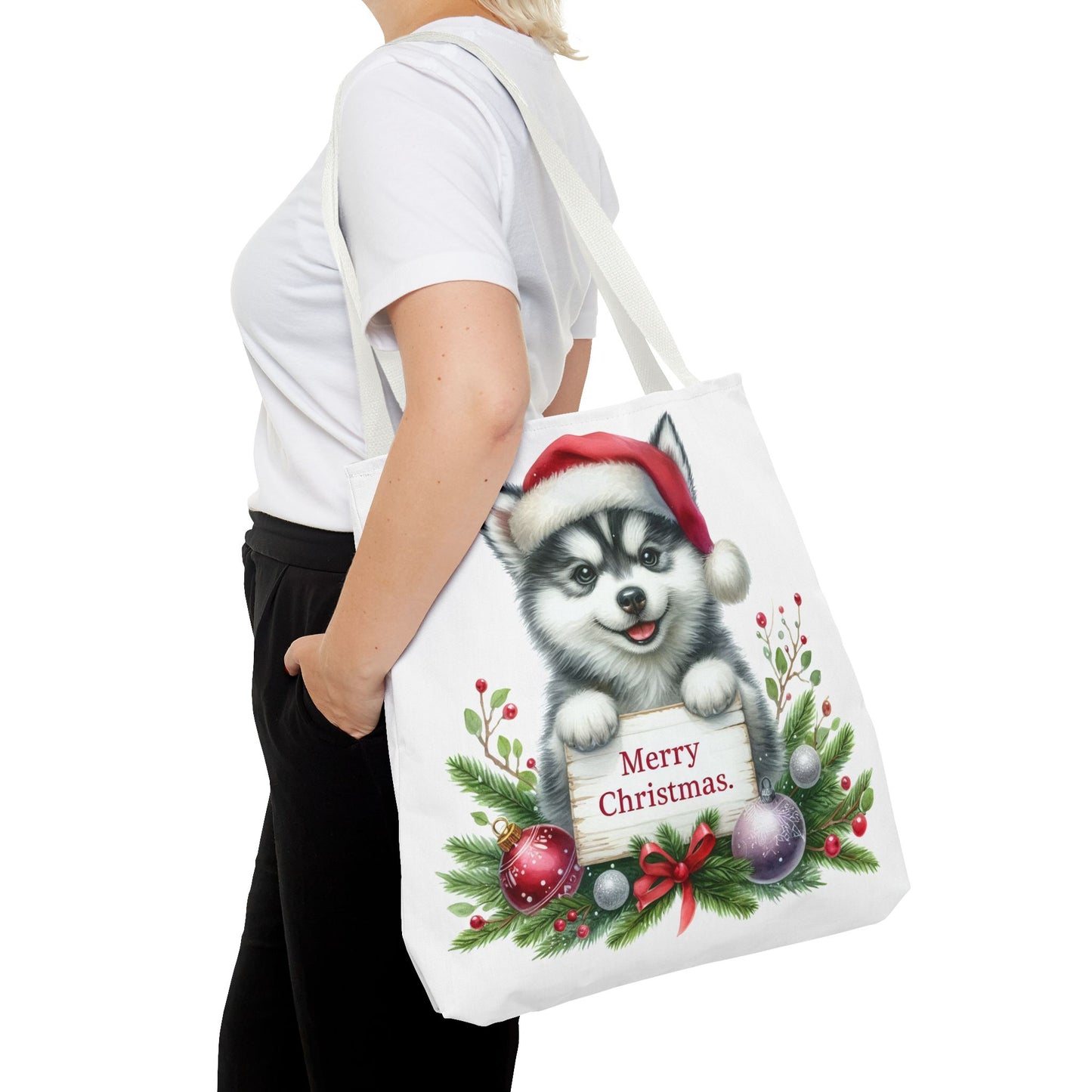 🎁 Husky “Merry Christmas” Tote Bag – Holiday Cuteness You Can Carry 🎄