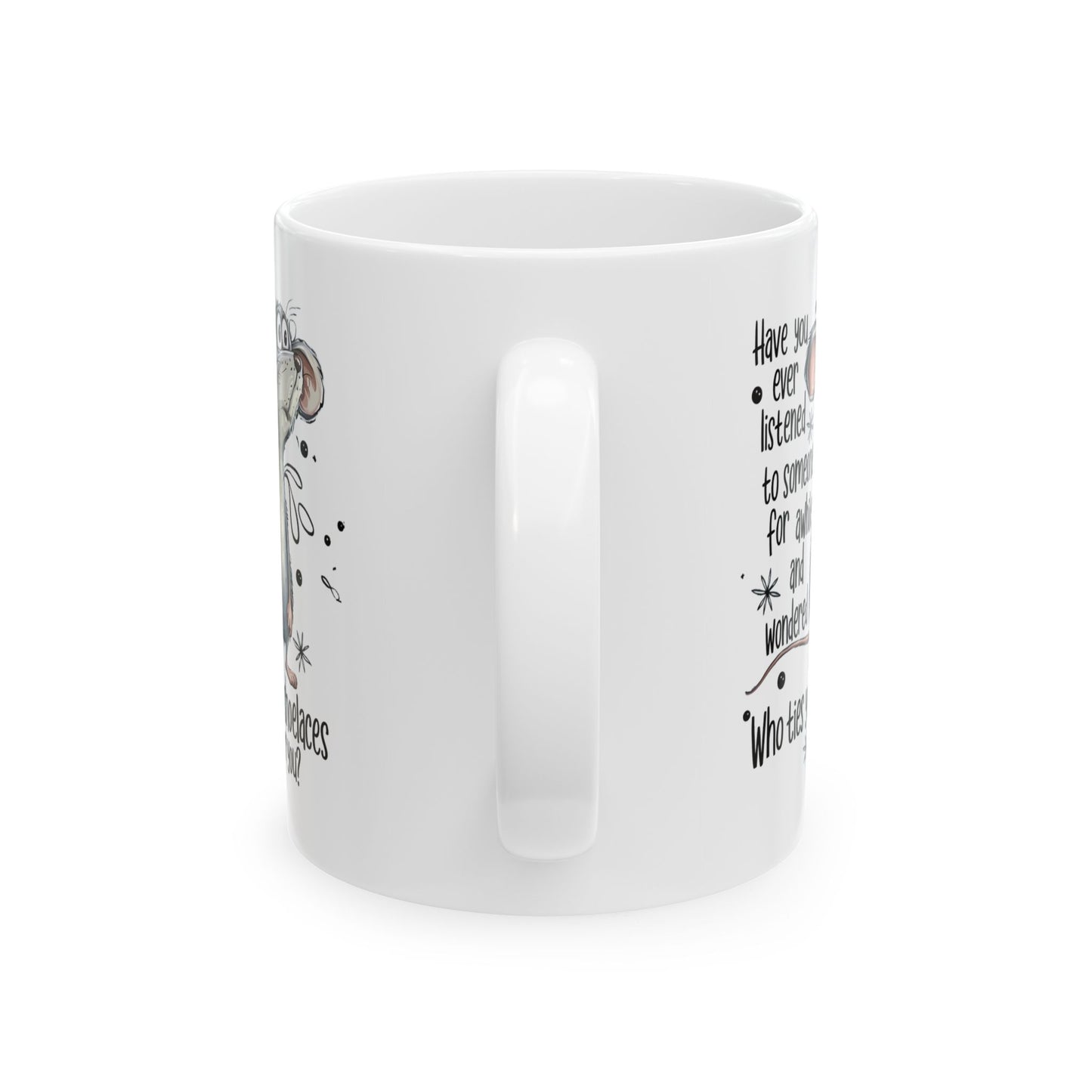 ¿Quién te ata los cordones? – Taza de café con un ratón divertido para amantes de los animales 🧵