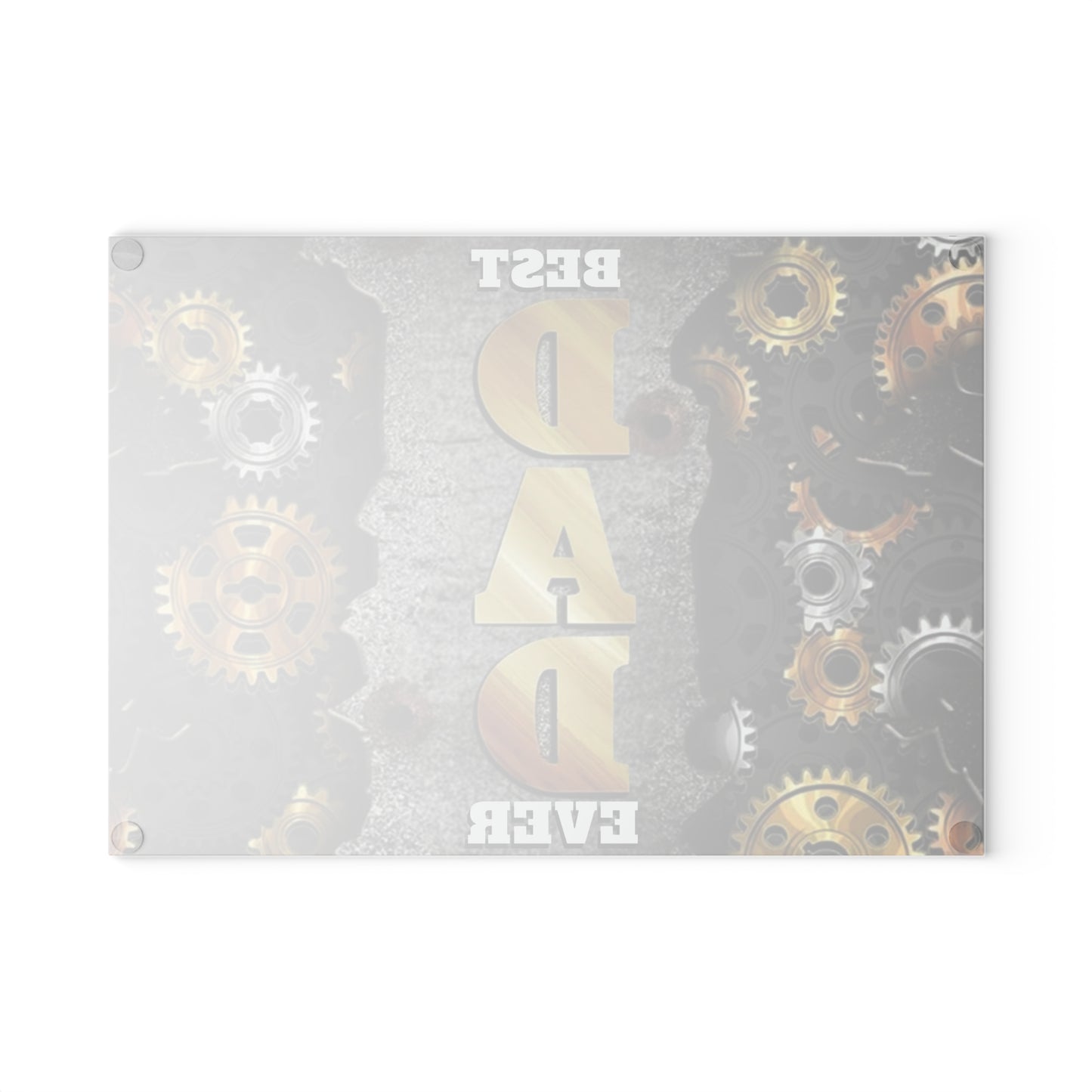 🍽️ BEST DAD EVER Glass Cutting Board – Industrial Gear Design