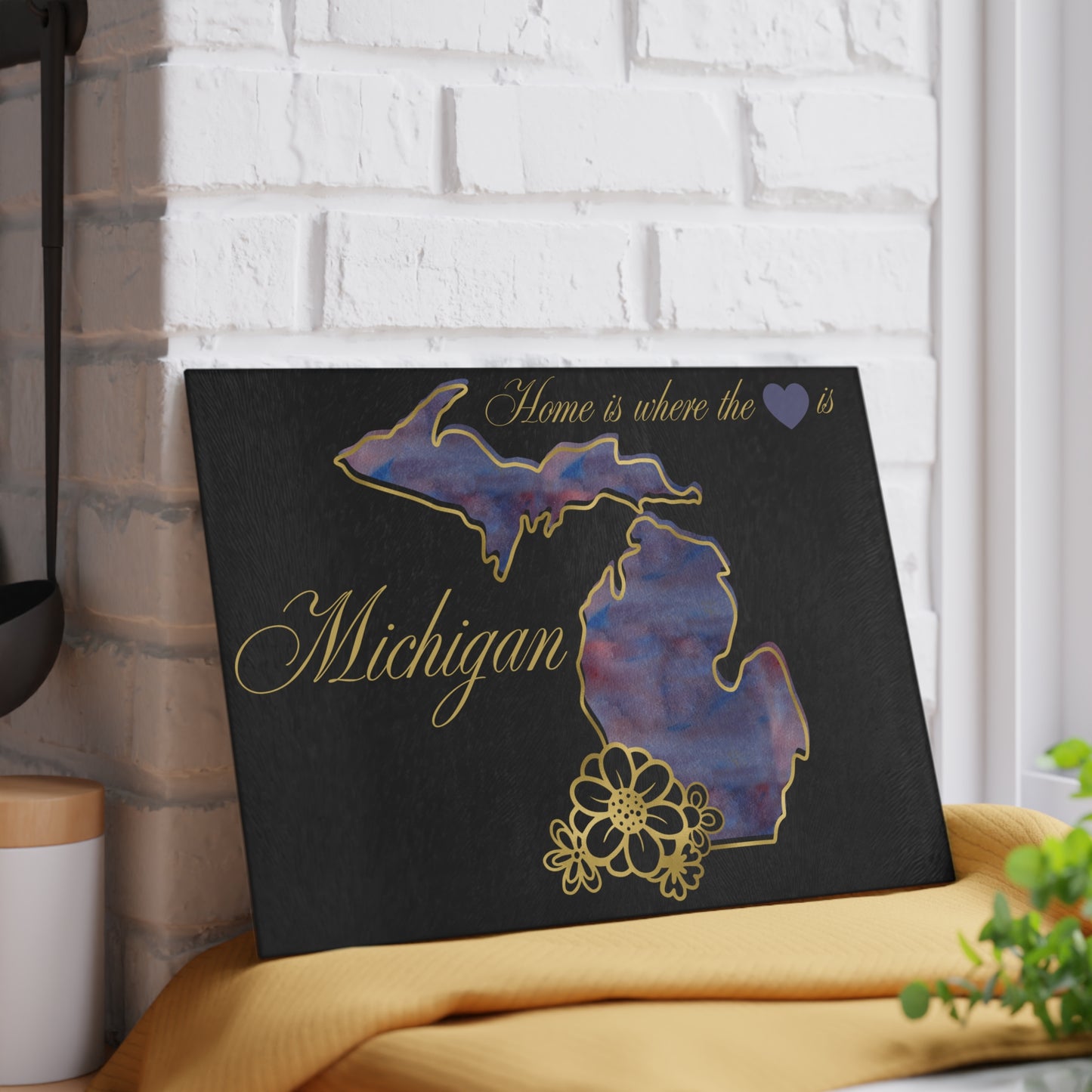 💜 Michigan Floral Cutting Board – Bold Lakeside Beauty with Artistic Elegance 🌺