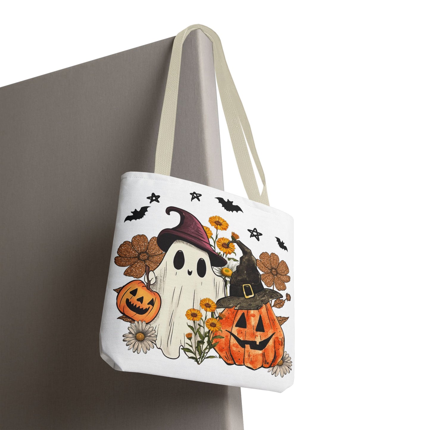 🎃 Ghost & Pumpkin Floral Tote Bag – Whimsical Halloween Charm 👻👜