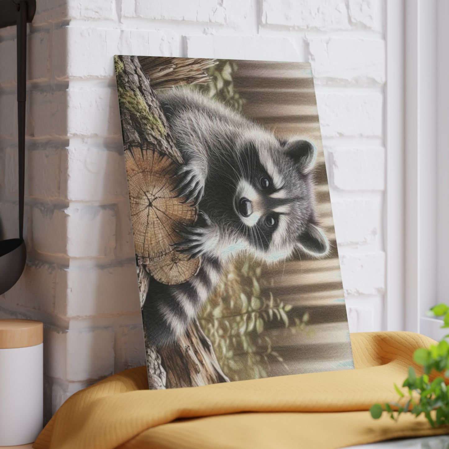 Tabla de cortar con diseño de mapache curioso: el encanto rústico se fusiona con la fantasía del bosque