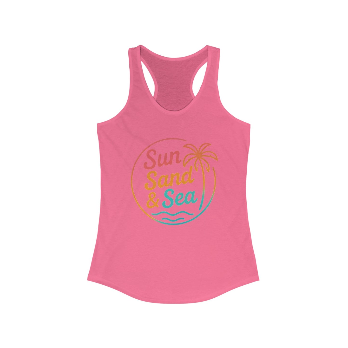 Camiseta de tirantes con espalda nadadora Sun Sand & Sea – Diseño tropical de verano | Camiseta de tirantes playera con estampado para mujer | 15 colores