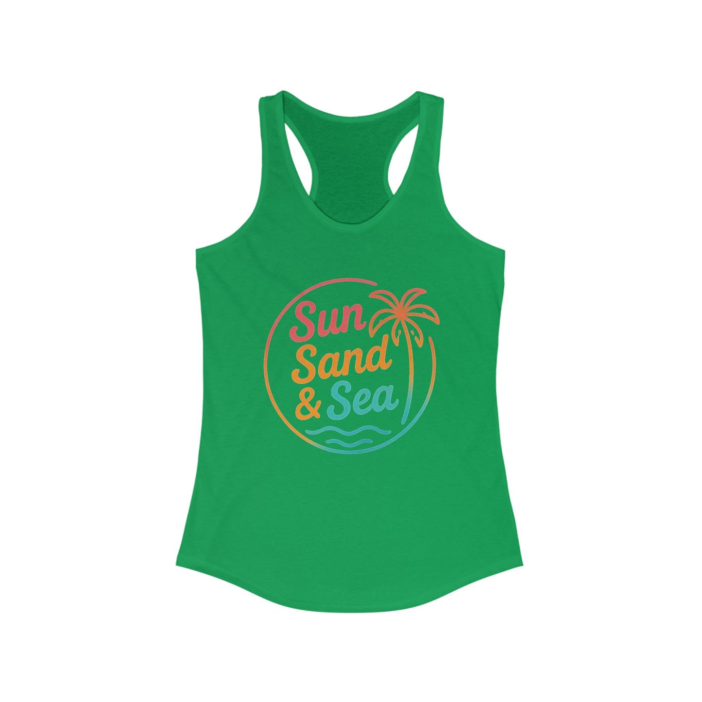 Camiseta de tirantes con espalda nadadora Sun Sand & Sea – Diseño tropical de verano | Camiseta de tirantes playera con estampado para mujer | 15 colores