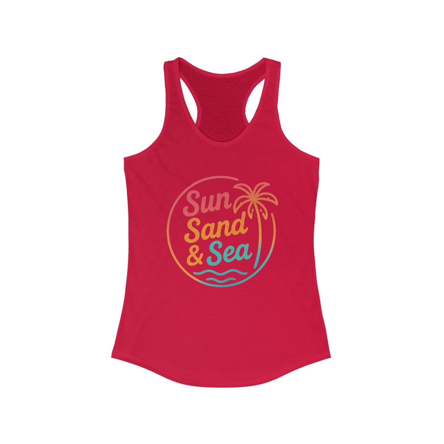 Camiseta de tirantes con espalda nadadora Sun Sand & Sea – Diseño tropical de verano | Camiseta de tirantes playera con estampado para mujer | 15 colores