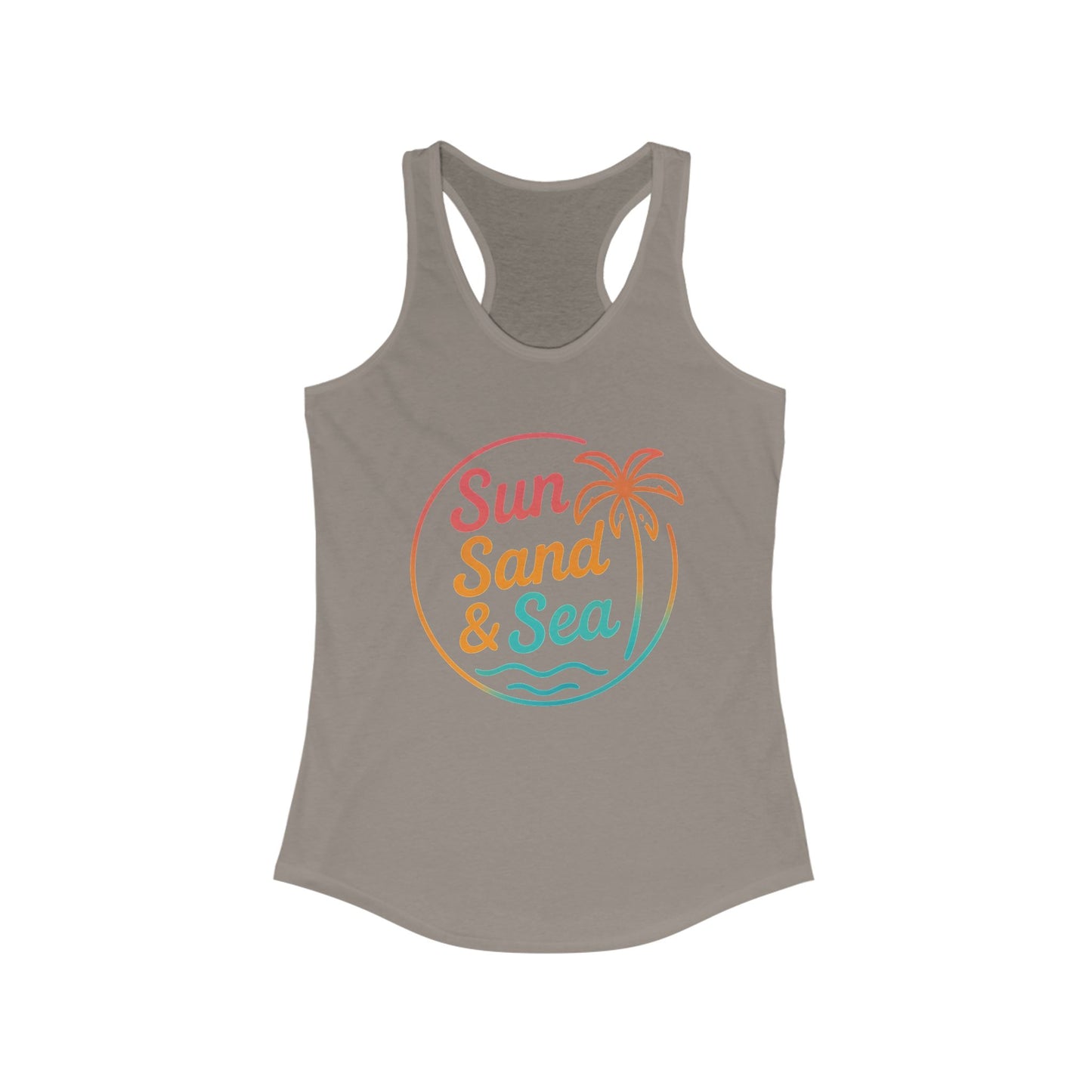 Camiseta de tirantes con espalda nadadora Sun Sand & Sea – Diseño tropical de verano | Camiseta de tirantes playera con estampado para mujer | 15 colores