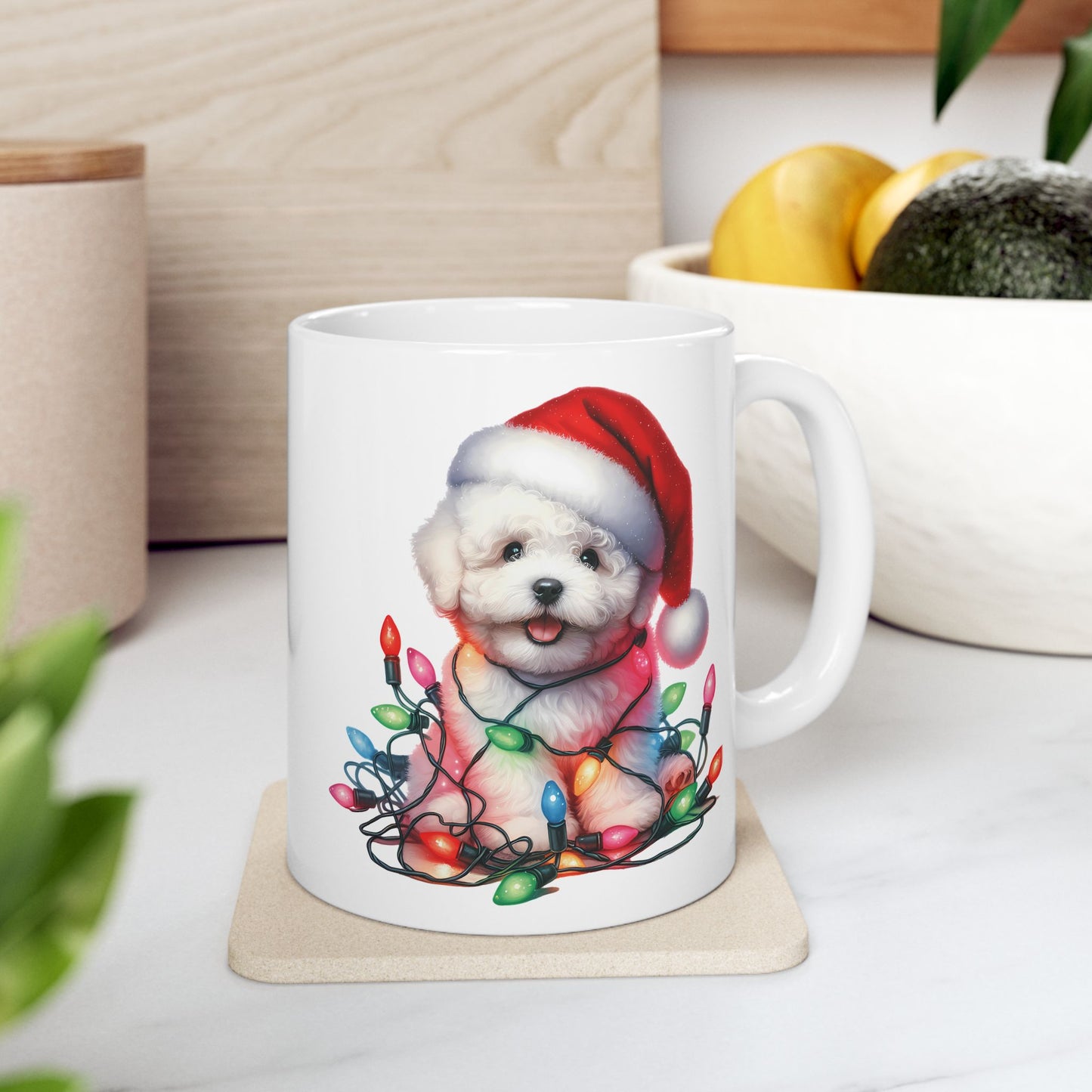 🎄 Bichon Frise Christmas Lights Mug – Holiday Cheer with a Fluffy Twist ☕