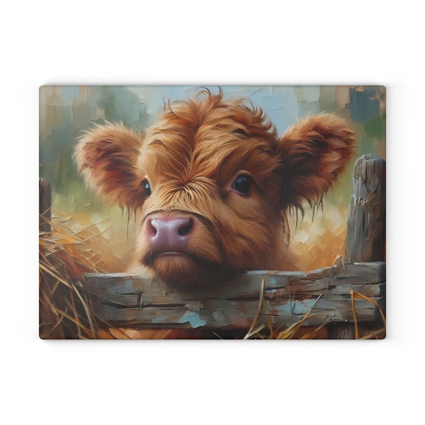 🐮🌾 Curious Highland Calf Cutting Board – Rustic Charm with Country Soul
