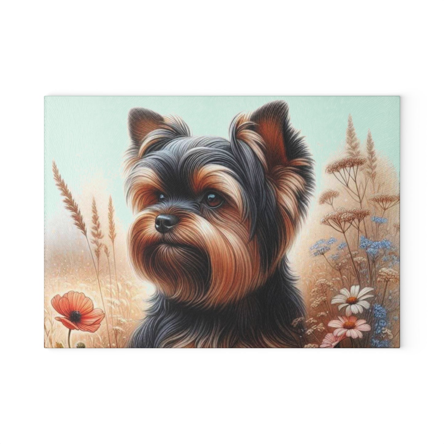 Yorkshire Terrier, tabla de cortar, regalo para amantes de los perros, vidrio templado, regalo de inauguración de la casa, tabla de charcutería, regalo único, regalo de chef