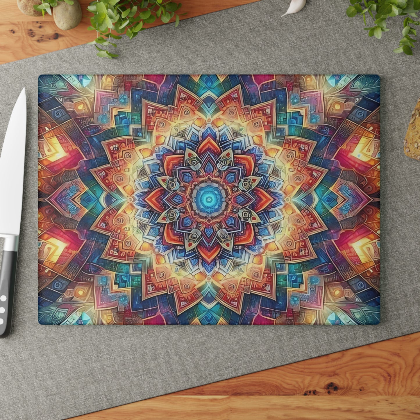 Tabla de cortar de vidrio templado con arte abstracto | Decoración de cocina moderna | Pieza de exhibición artística