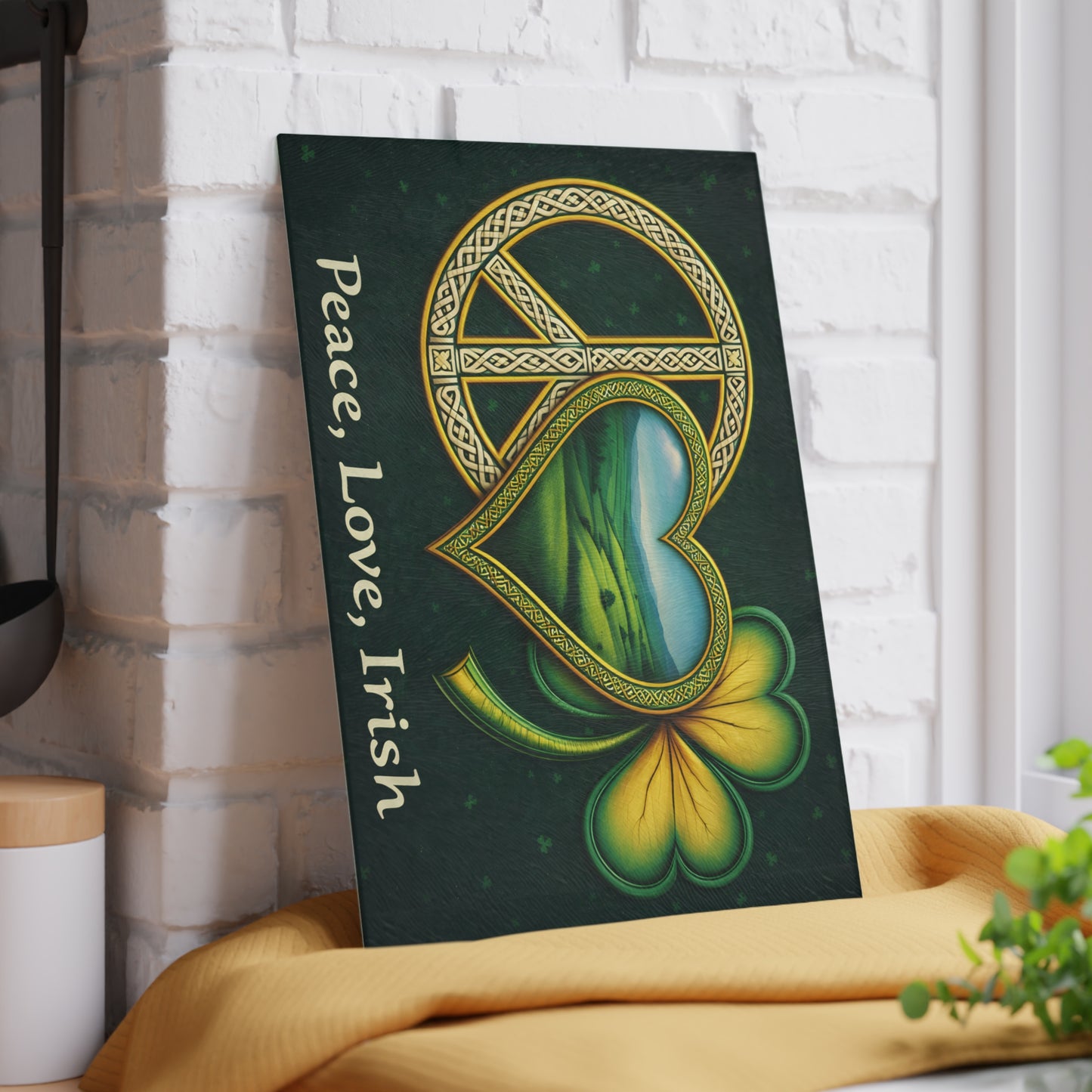 Peace, Love, Irish Glass Cutting Board – Celtic Shamrock St. Patrick’s Day Kitchen Art