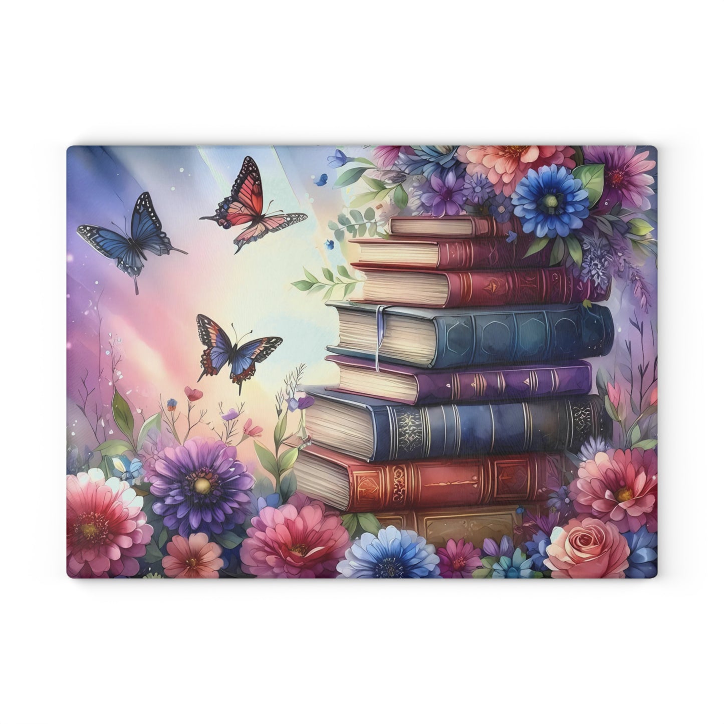 Tabla de cortar con forma de mariposa, regalo para amantes de los libros, tabla de cortar de vidrio, tabla de vidrio templado, regalo para ratones de biblioteca, idea de regalo de cocina, decoración de cocina única
