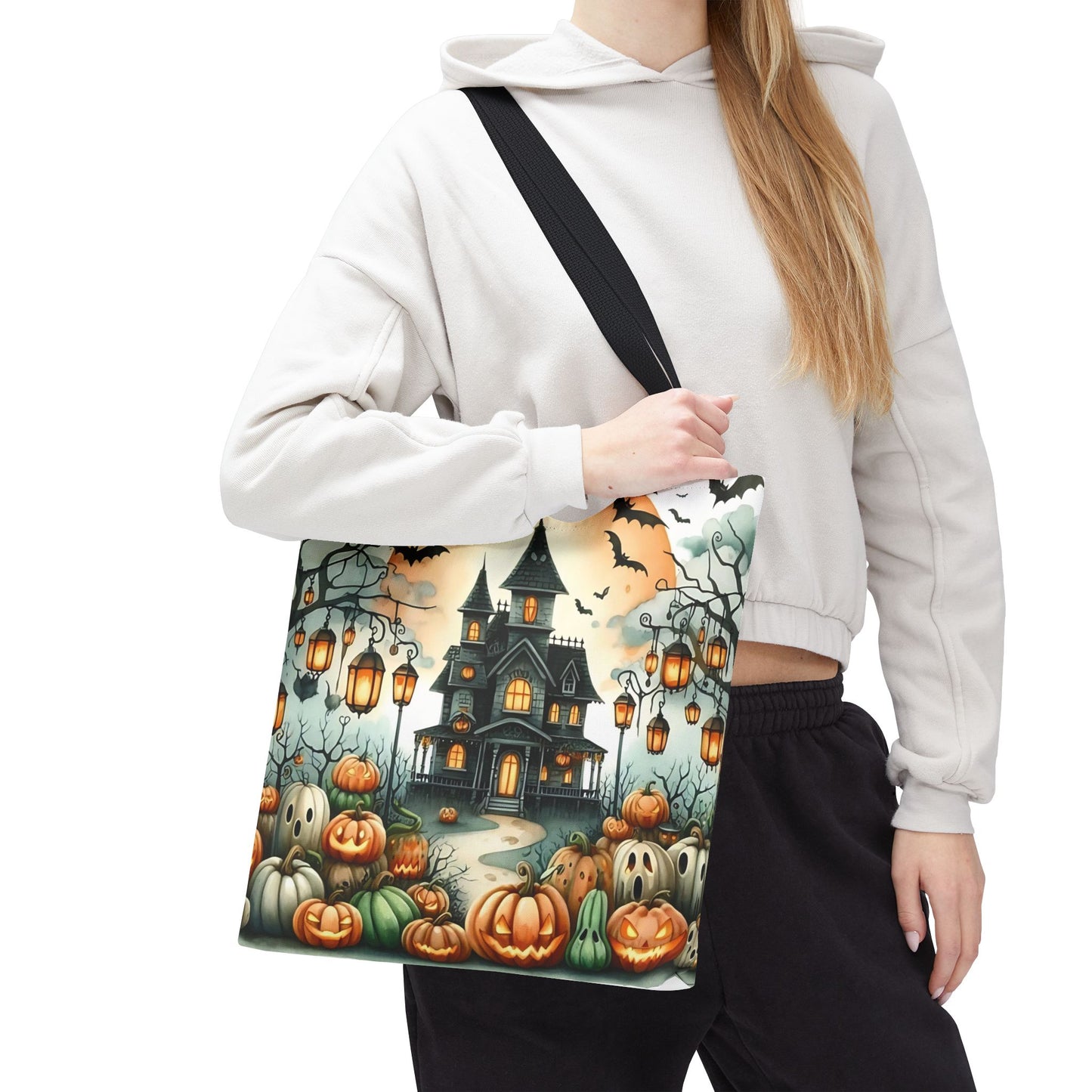 🏚️ Haunted House Halloween Tote Bag – Spooky Nights & Pumpkin Delights 🎃🖤