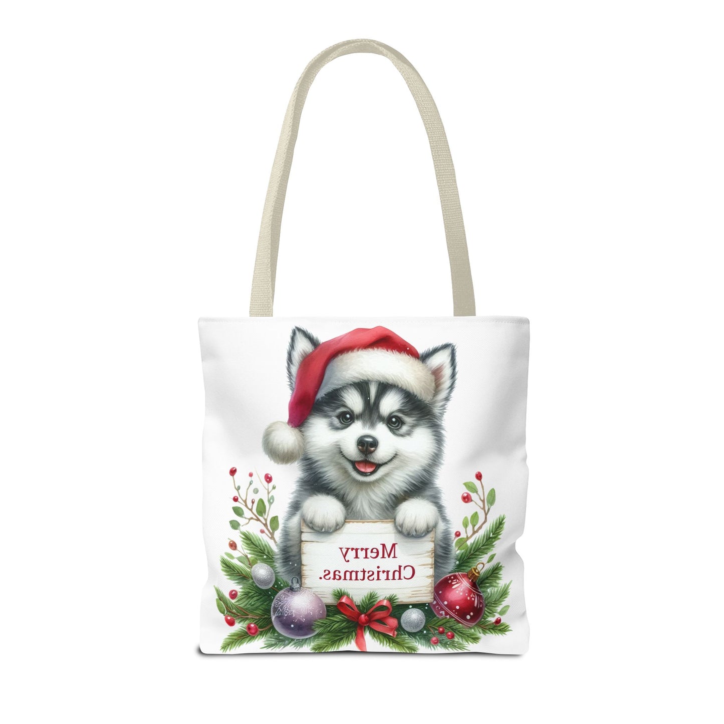 🎁 Husky “Merry Christmas” Tote Bag – Holiday Cuteness You Can Carry 🎄