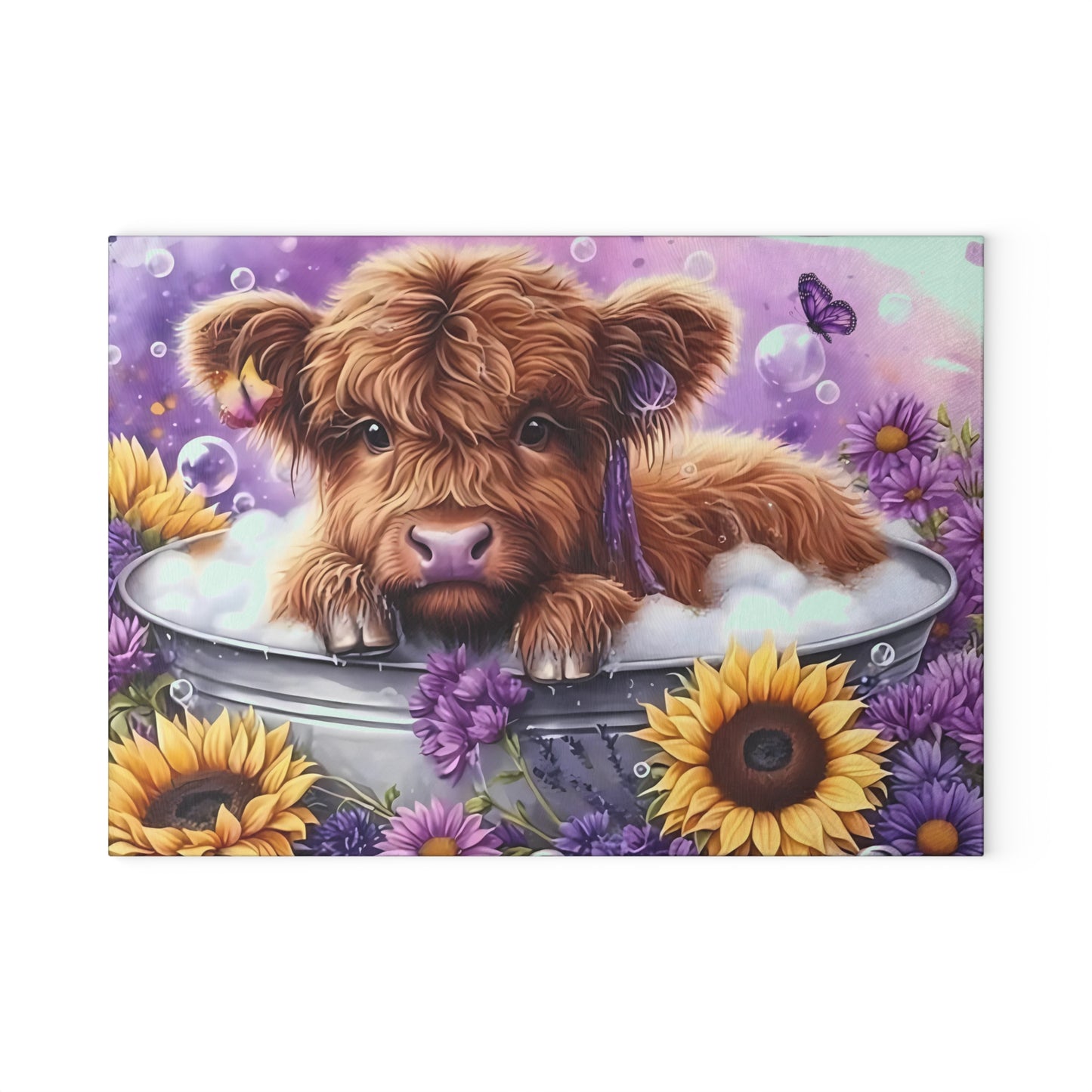🐮💜 Lavender Highland Calf Cutting Board – Cozy Farmhouse Vibes with Country Bloom Charm