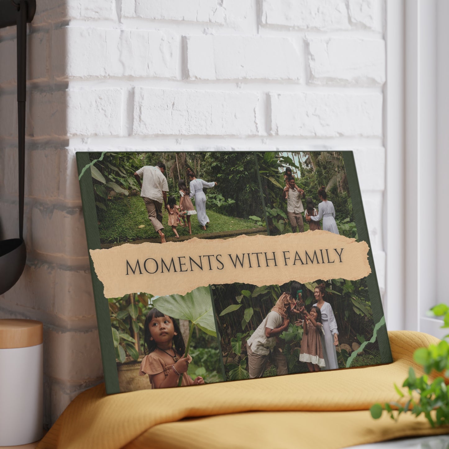 Moments with Family Photo Collage Glass Cutting Board – Personalized Family Memory Keepsake