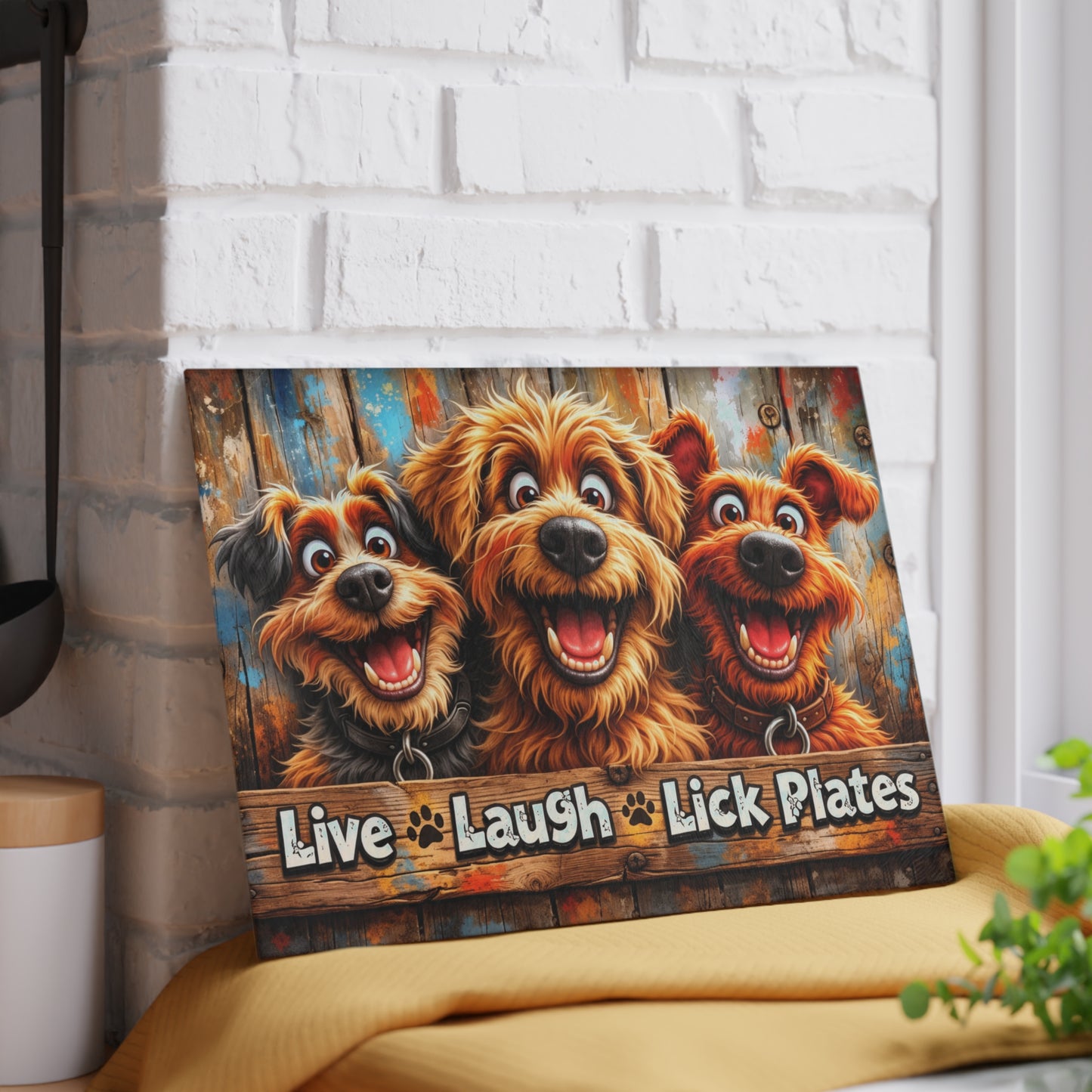 Live Laugh Lick Plates Glass Cutting Board – Funny Dog Kitchen Decor