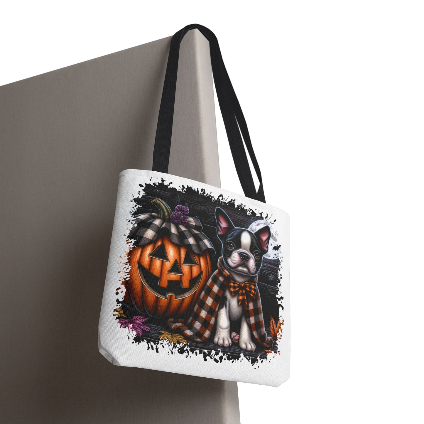 🎃 Boston Terrier Halloween Tote Bag – Spooky Cute with Plaid Style 🐾🖤👜
