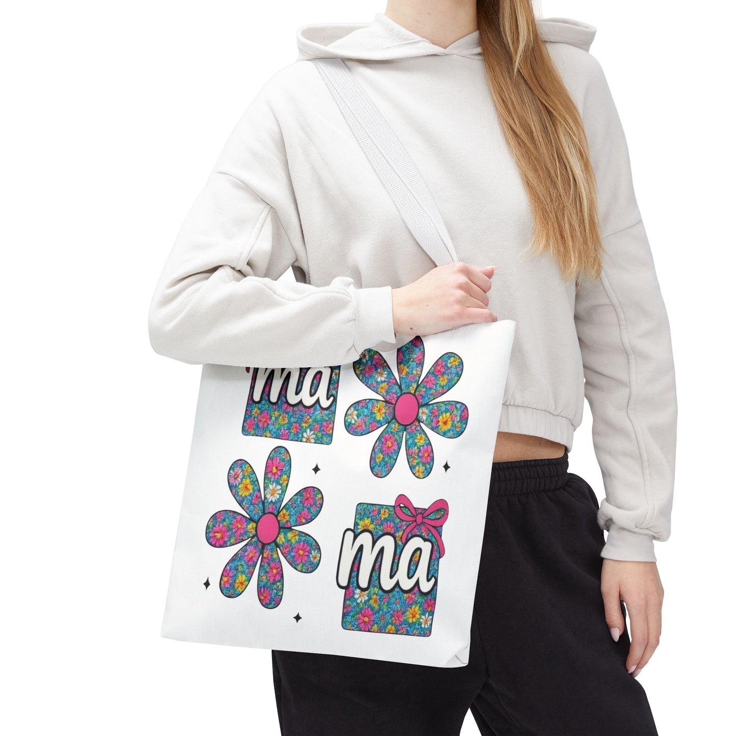 Bolso Tote Floral "ma": Un Accesorio Divertido y Brillante para Mamá
