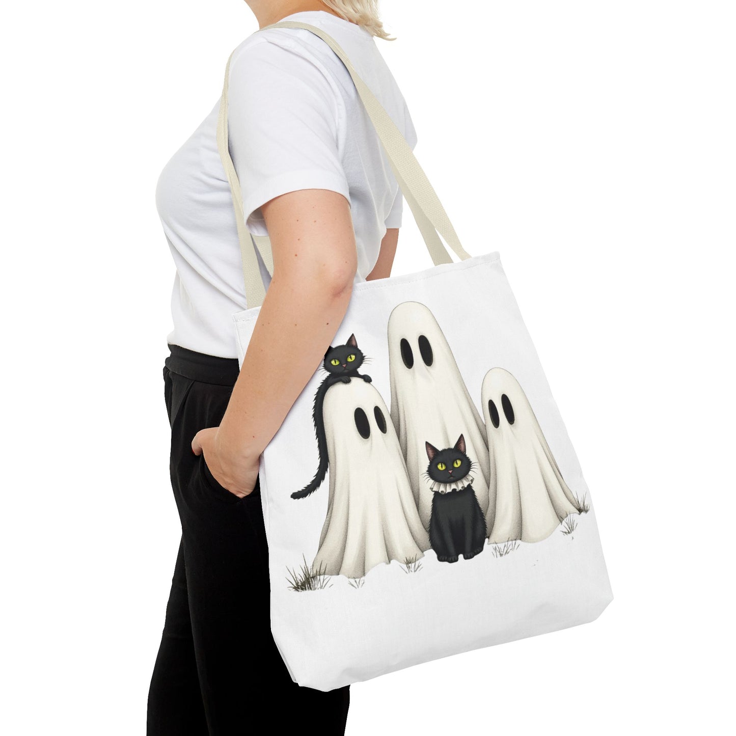 ๐โโฌ Ghosts & Black Cats Halloween Tote Bag โ Spooky Chic Retro Vibes ๐ป๐
