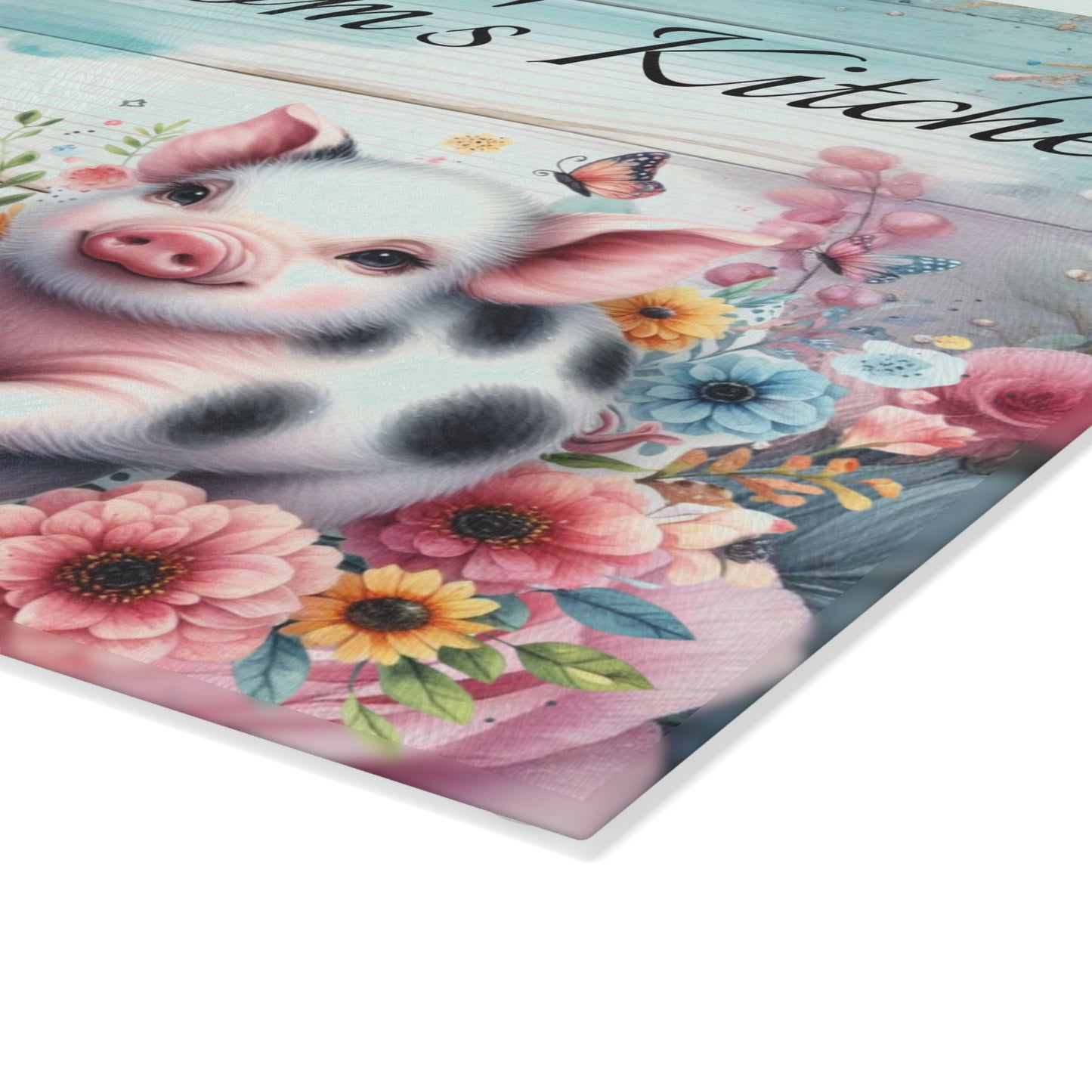 Tabla de cortar de cerdo, tabla de cortar personalizada, decoración con nombre personalizado, cocina de mamá, decoración de granja, tabla de cortar de vidrio, regalo para amantes de los cerdos,