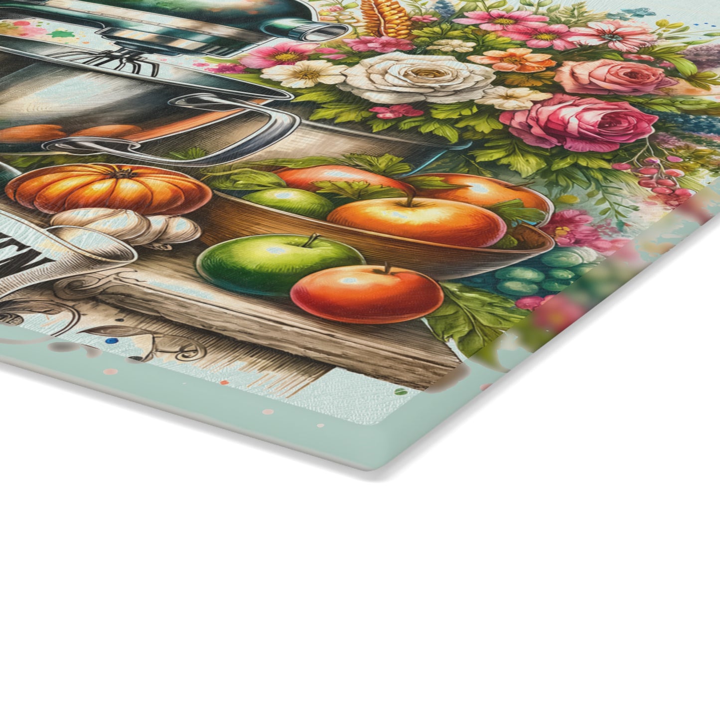 Tabla de cortar de cocina campestre de mamá: dije vintage para batidora con estilo floral campestre