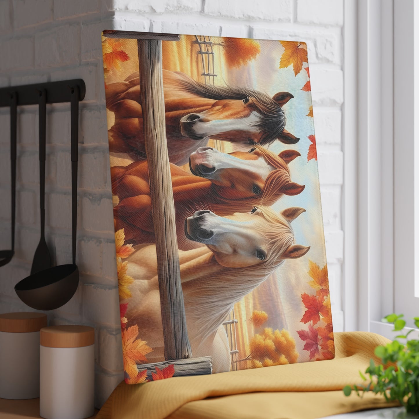 🐴 Autumn Pasture Horses Cutting Board – Rustic Elegance for Your Kitchen 🍂