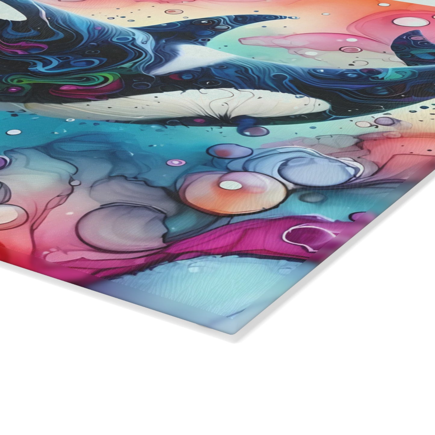 Tabla de cortar de vidrio con orca en acuarela: arte oceánico audaz para cocinas artísticas
