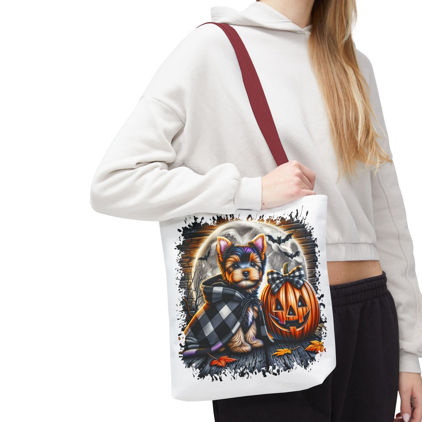 ๐ Yorkie Halloween Tote Bag โ Spooky Cute & Plaid Perfect ๐พ๐ค๐
