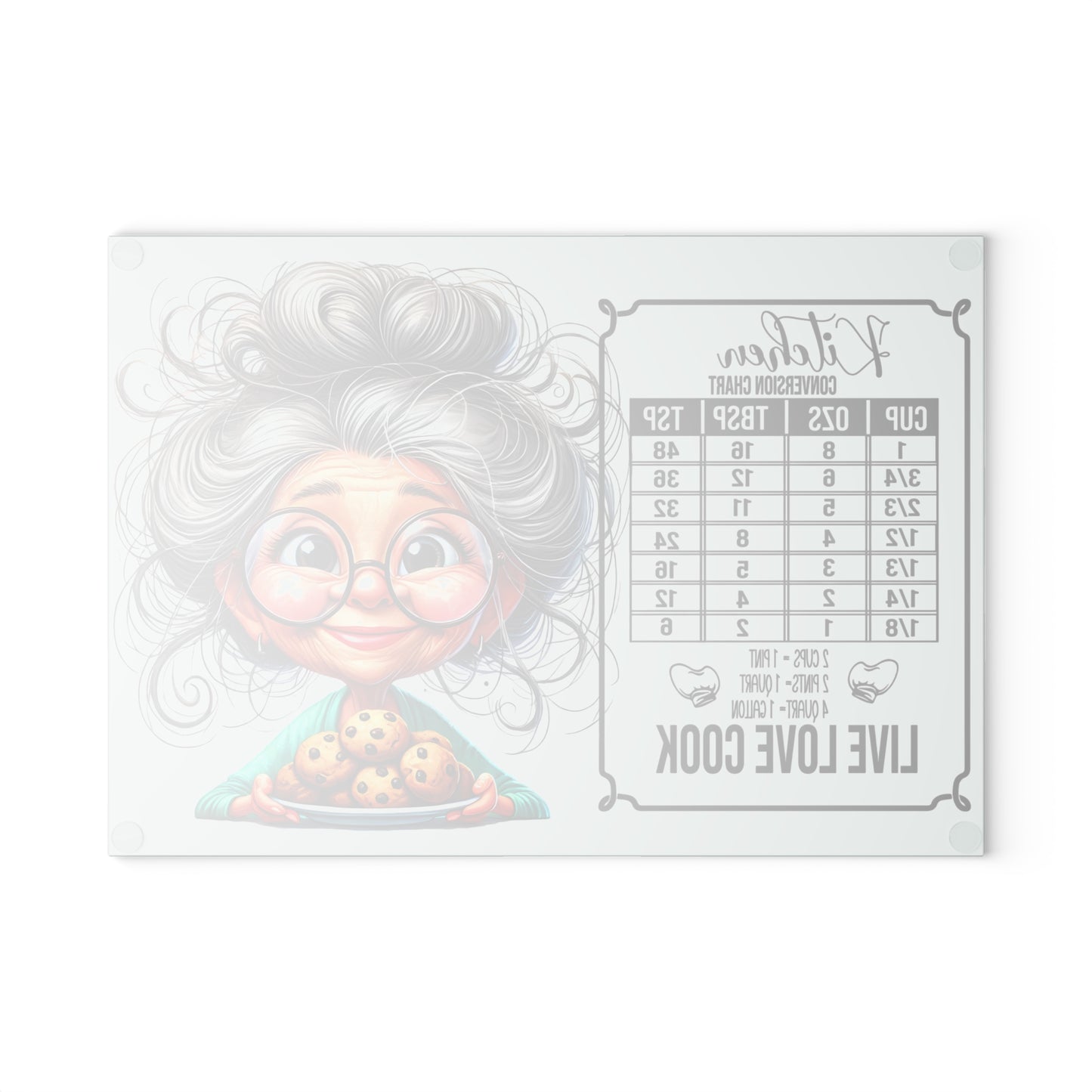 Tabla de cortar para cocina "Vive, ama y cocina": diseño original de abuela y gráfico de galletas