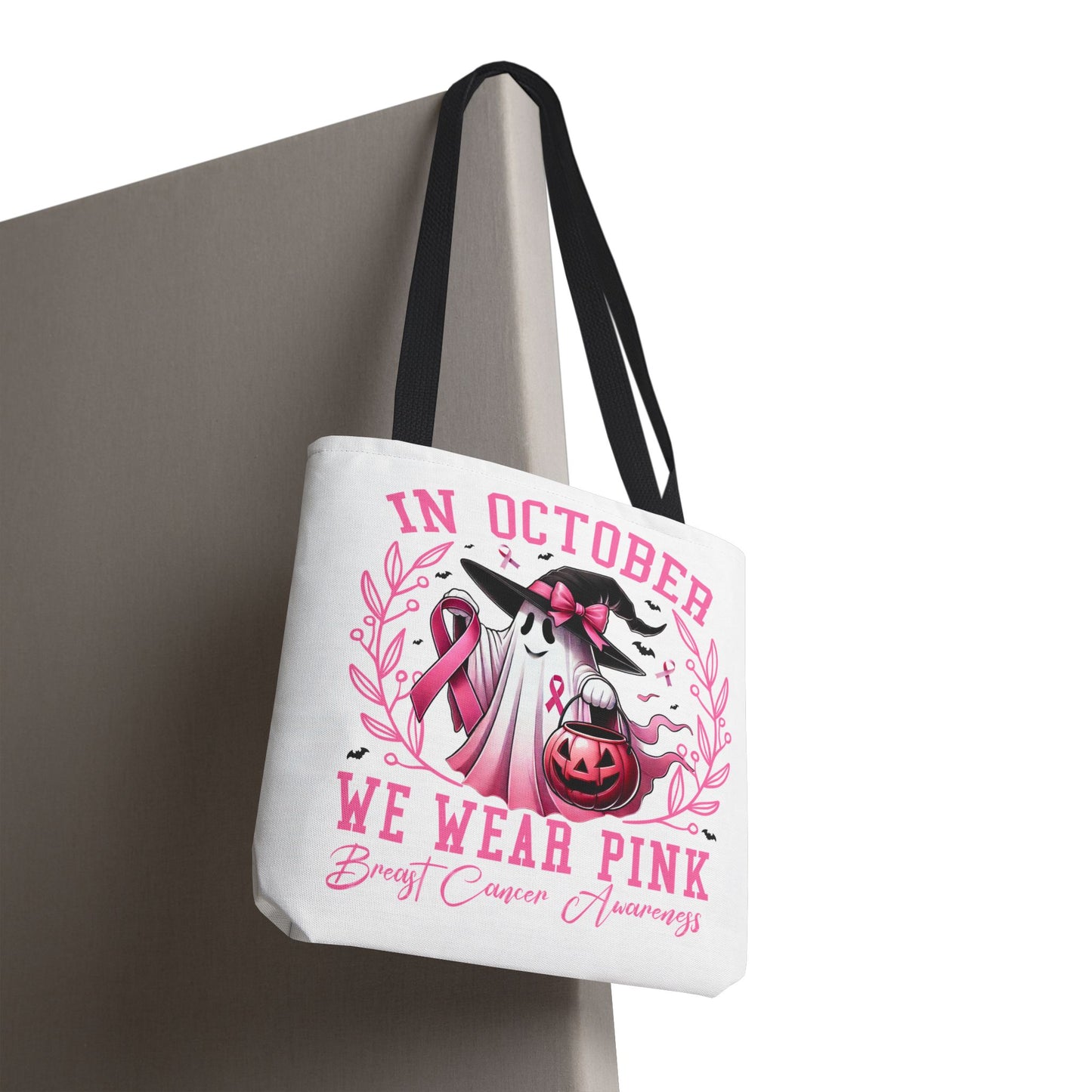 🎀 In October We Wear Pink Tote Bag – Breast Cancer Awareness with Spooky Charm 🎃