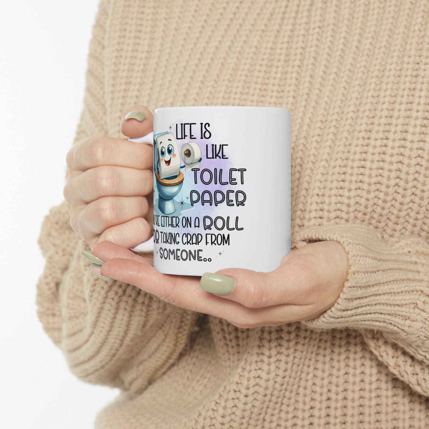 Taza de café "La vida es como el papel higiénico": humor de baño divertidísimo en cada sorbo