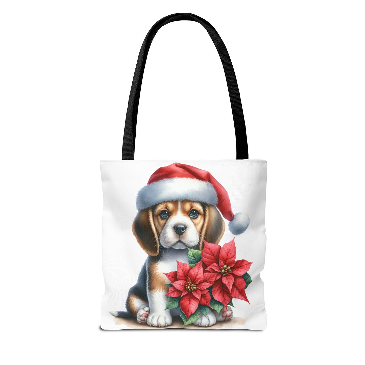 🐶 Beagle Puppy & Poinsettia Christmas Tote Bag – Sweet Holiday Charm in Every Step 🎄