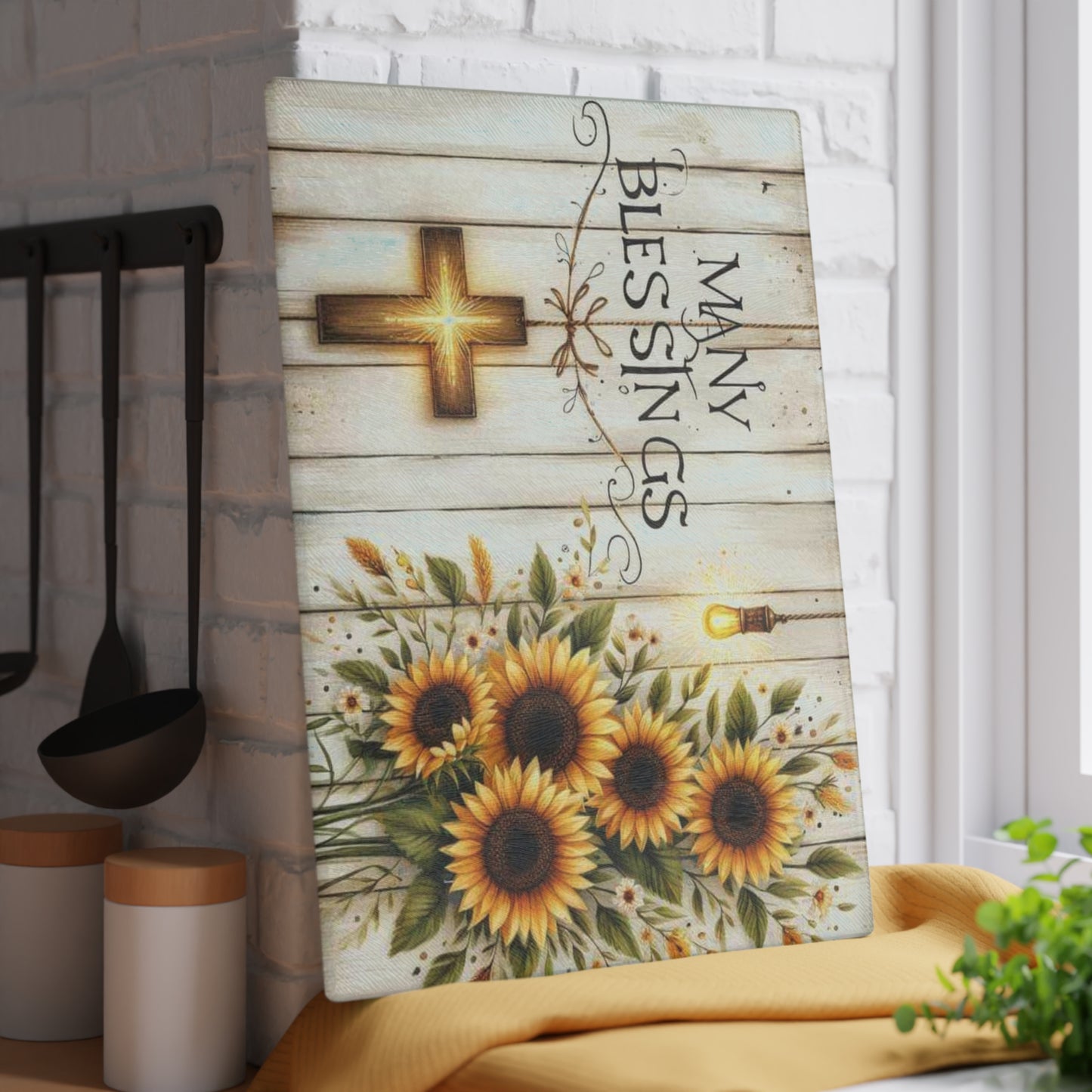 Tabla de cortar de vidrio inspiradora, regalo de Pascua, cruz y flores, ideal para regalar, decoración inspirada en la fe, decoración de cocina, regalos cristianos.