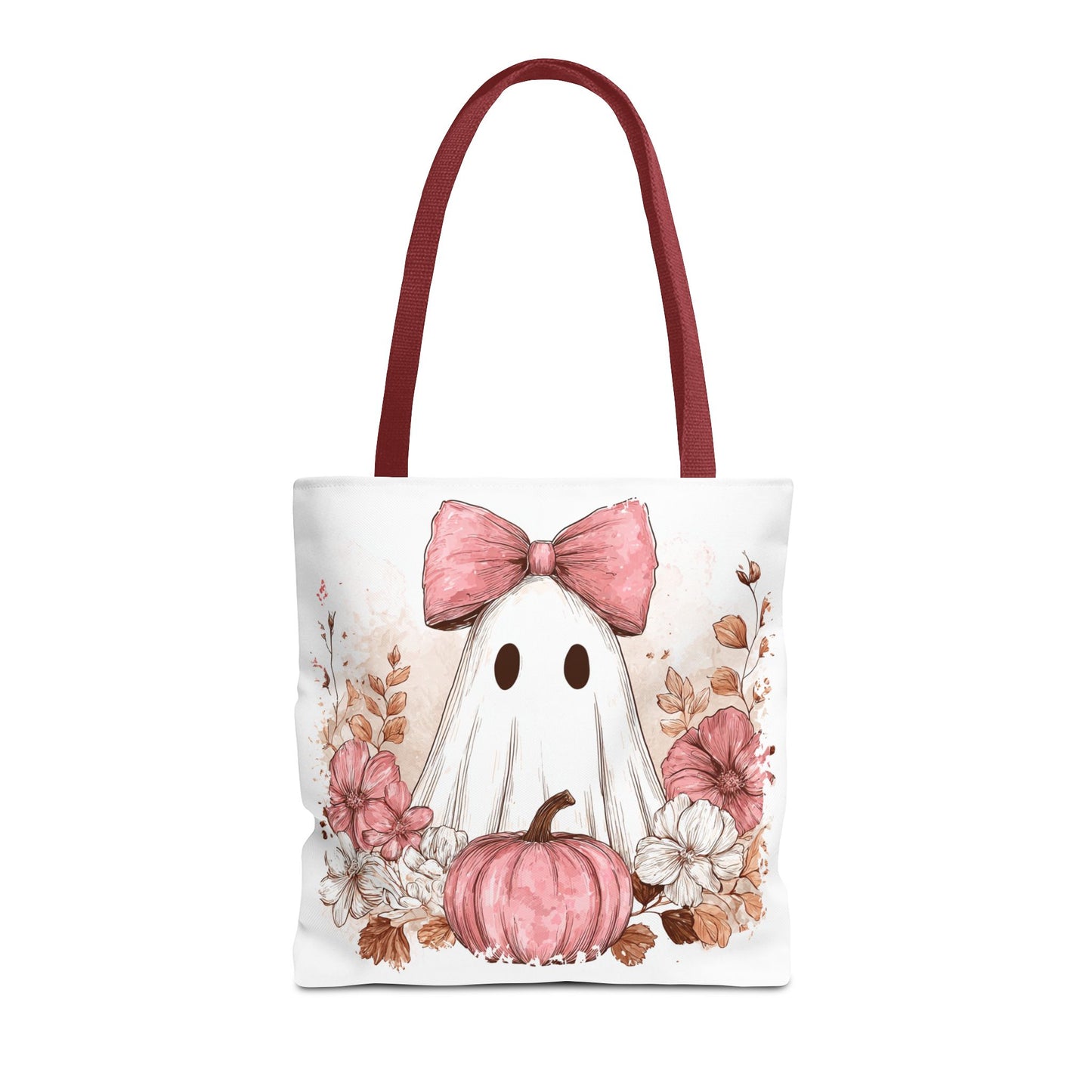 ๐ป Pink Bow Ghost Floral Halloween Tote Bag โ Spooky Cute with Fall Charm ๐๐