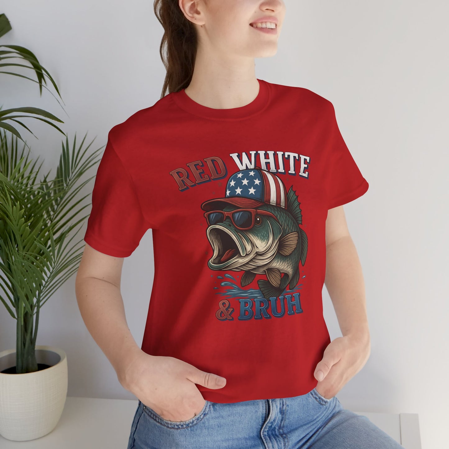 Divertida camiseta patriótica de pescado, con estampado rojo, blanco y negro, unisex, ideal para el 4 de julio, regalo para papá, ideal para barbacoas de verano.