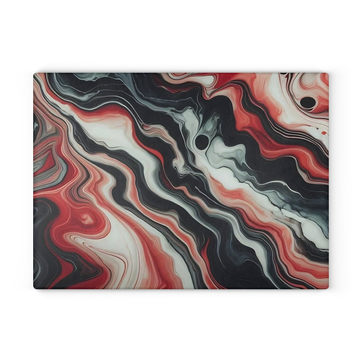 Tabla de cortar de vidrio con diseño de mármol rojo, negro y blanco: decoración de cocina moderna inspirada en el mármol, un regalo elegante y funcional.