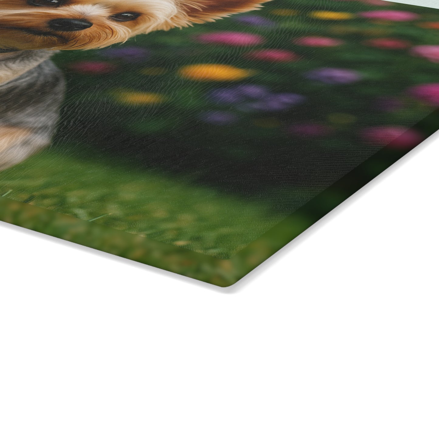 ๐๐ธ Yorkie in the Garden Cutting Board โ Blooming Charm for Your Kitchen ๐ผ