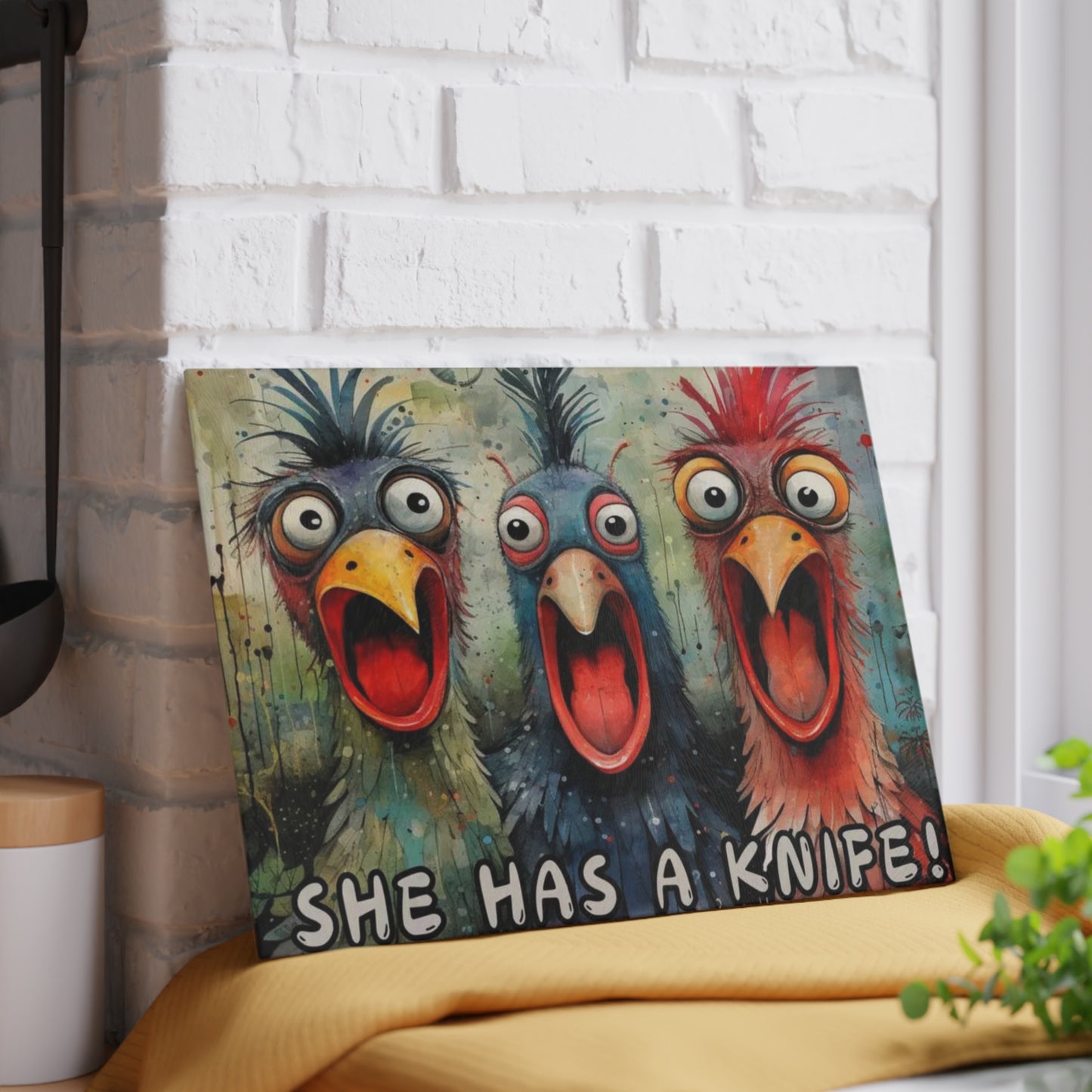 Tabla de cortar divertida, gallinas gritando, decoración de gallinas, cocina de granja, tabla de charcutería, tabla de cortar, gallinas de traspatio