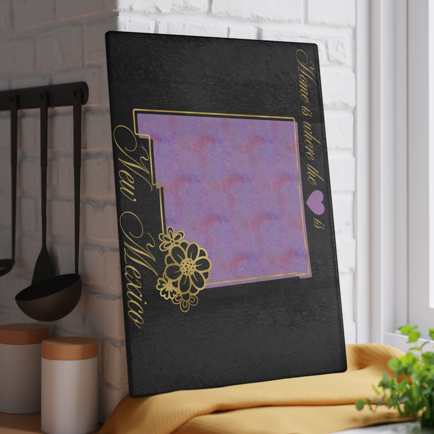 🌄 New Mexico State Cutting Board – Southwest Charm with a Soft Watercolor Twist