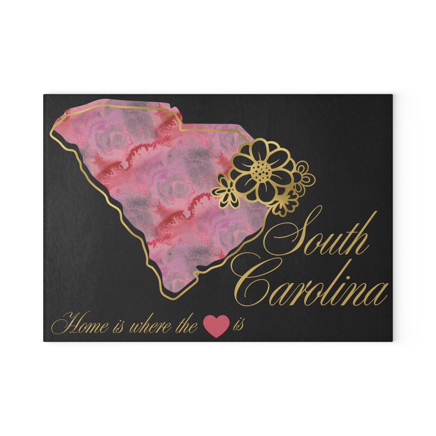 🌺 South Carolina Floral State Cutting Board – Southern Grace in Rose & Gold 🌸