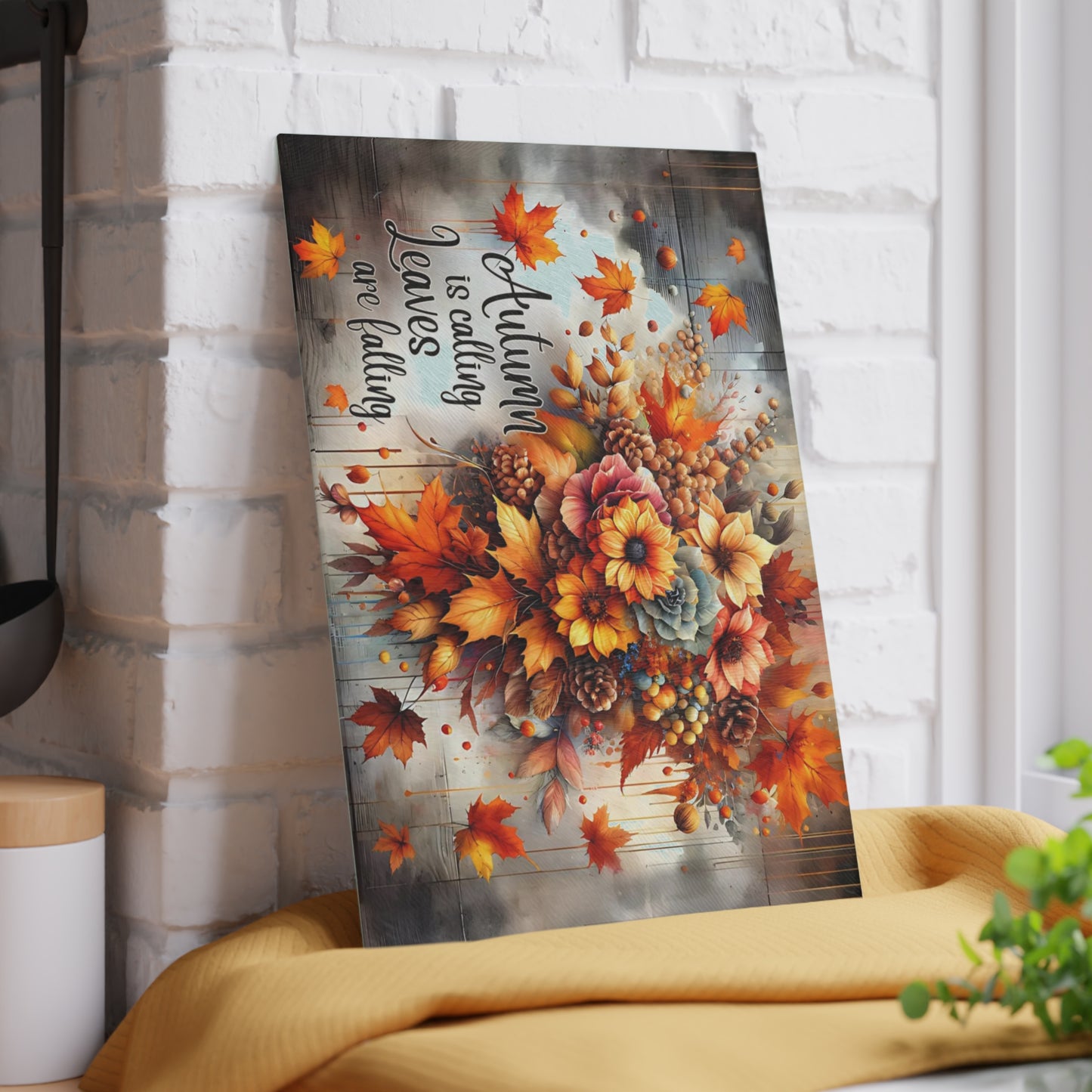 🍂✨ “Autumn Is Calling” Glass Cutting Board – Cozy Fall Kitchen Accent