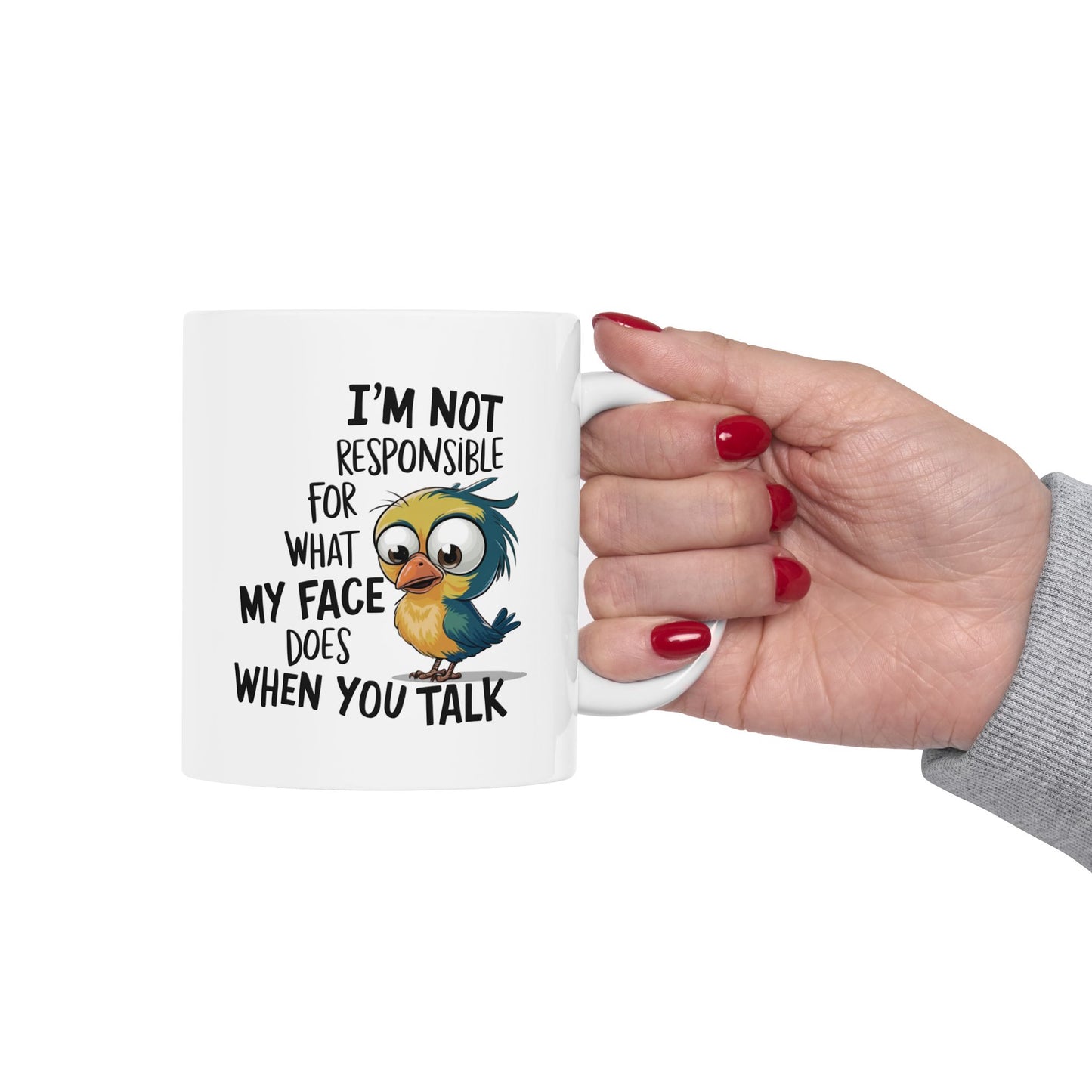 🐦 No soy responsable de lo que hace mi cara – Taza de café con pájaro divertido 🐤
