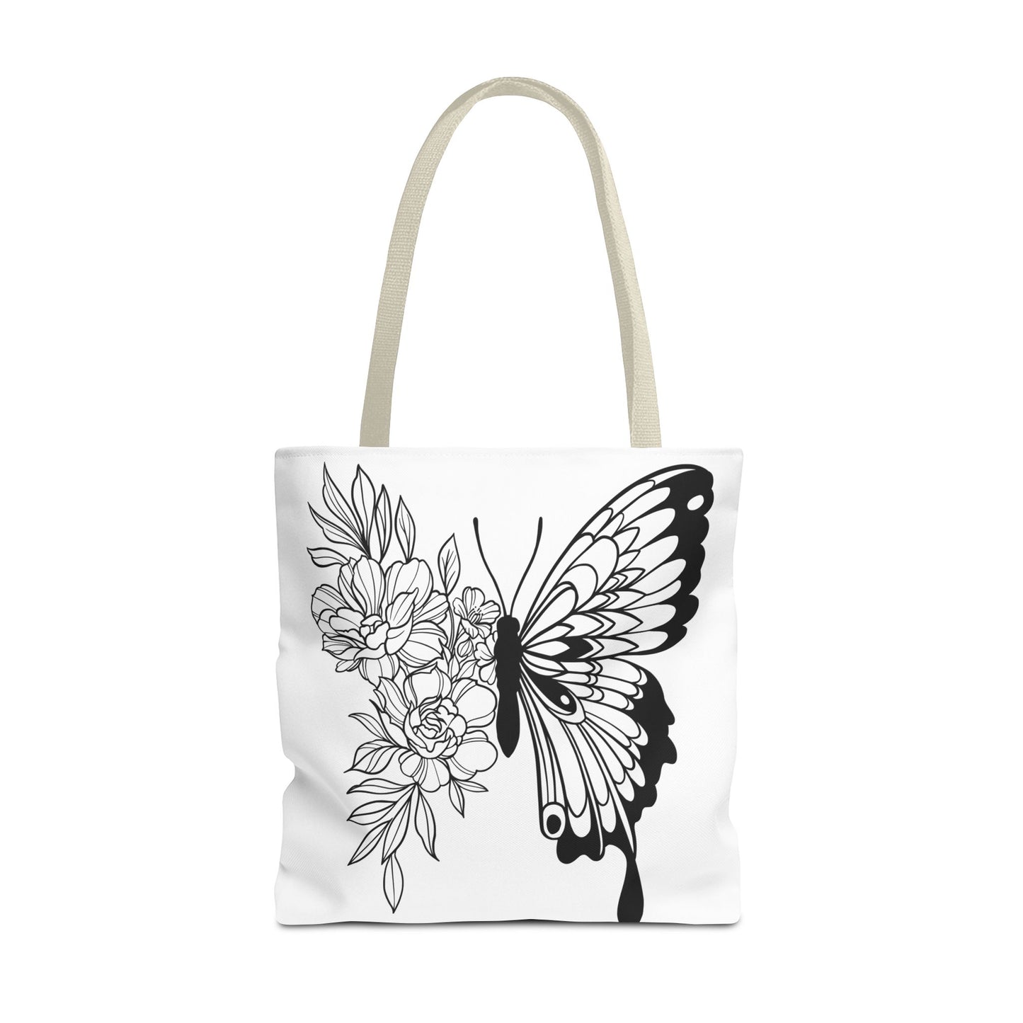 🦋 Black & White Butterfly Floral Tote Bag – Elegant Simplicity in Every Carry 🌸👜