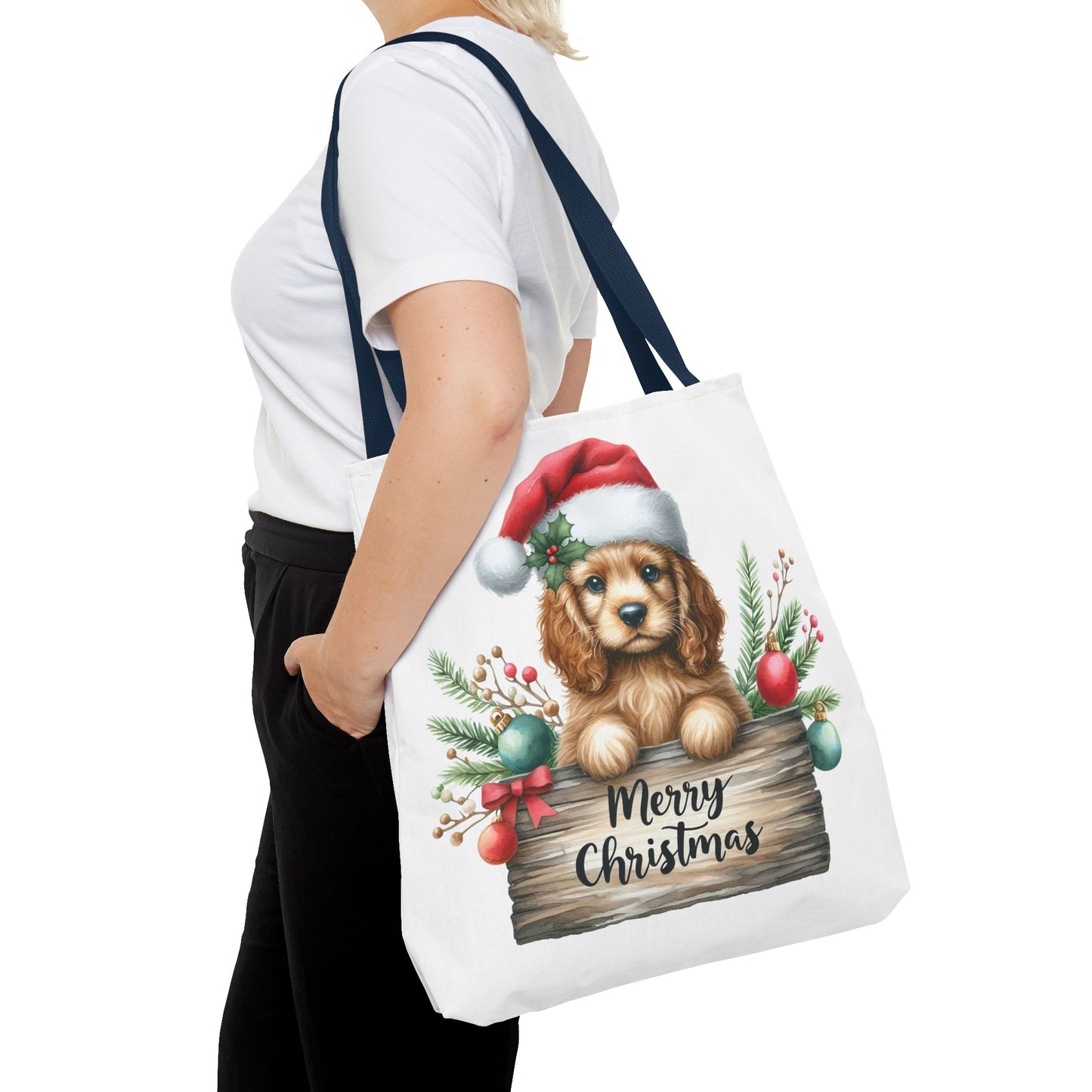 🐶 Cocker Spaniel “Merry Christmas” Tote Bag – Cozy Holiday Charm in Every Stitch 🎄