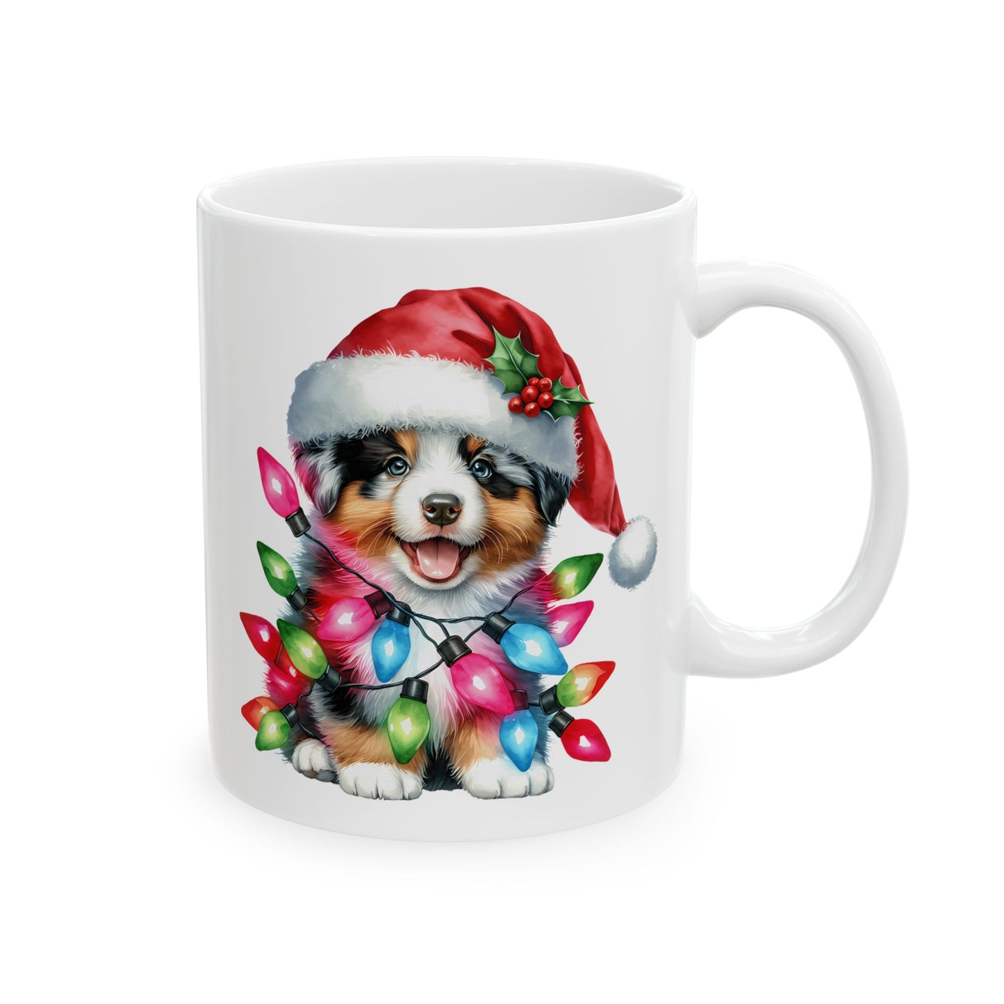 🎅 Australian Shepherd Christmas Mug – Santa Paws with Holiday Sparkle 🌟