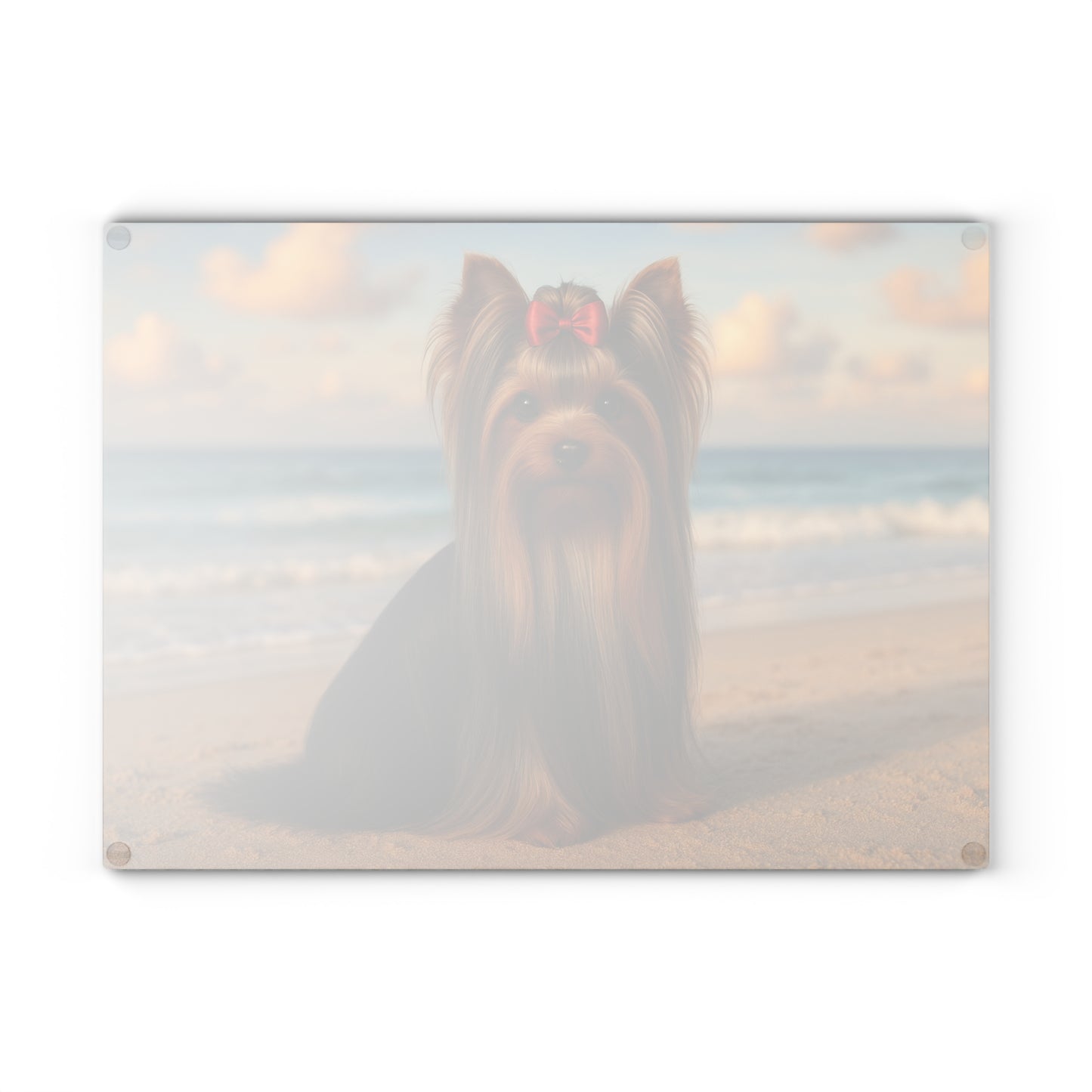 🐾🌊 Yorkie at the Beach Cutting Board – Coastal Glamour for Your Kitchen 🌴